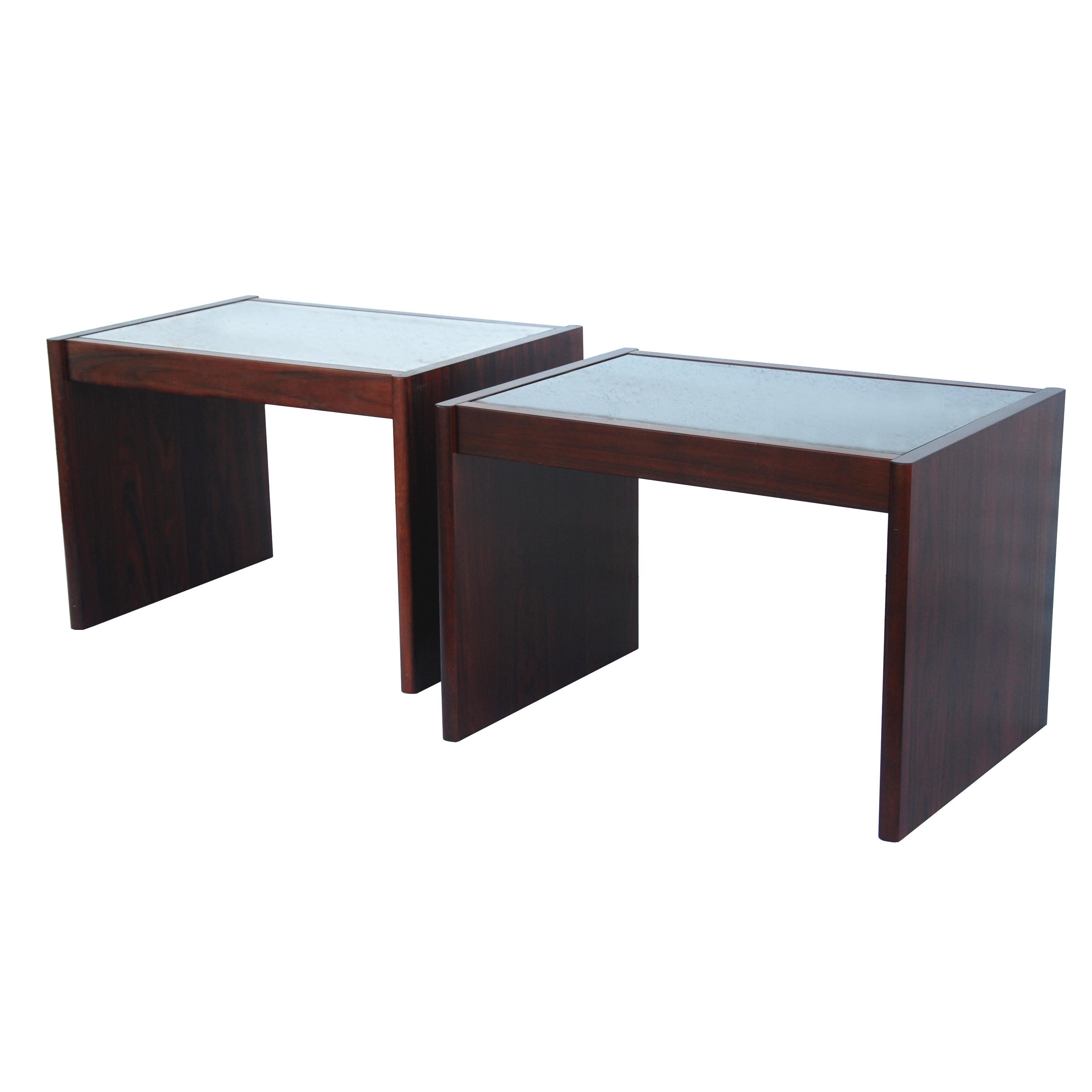 Marquetry Pair of Danish Modern Rosewood End Tables by Komfort For Sale