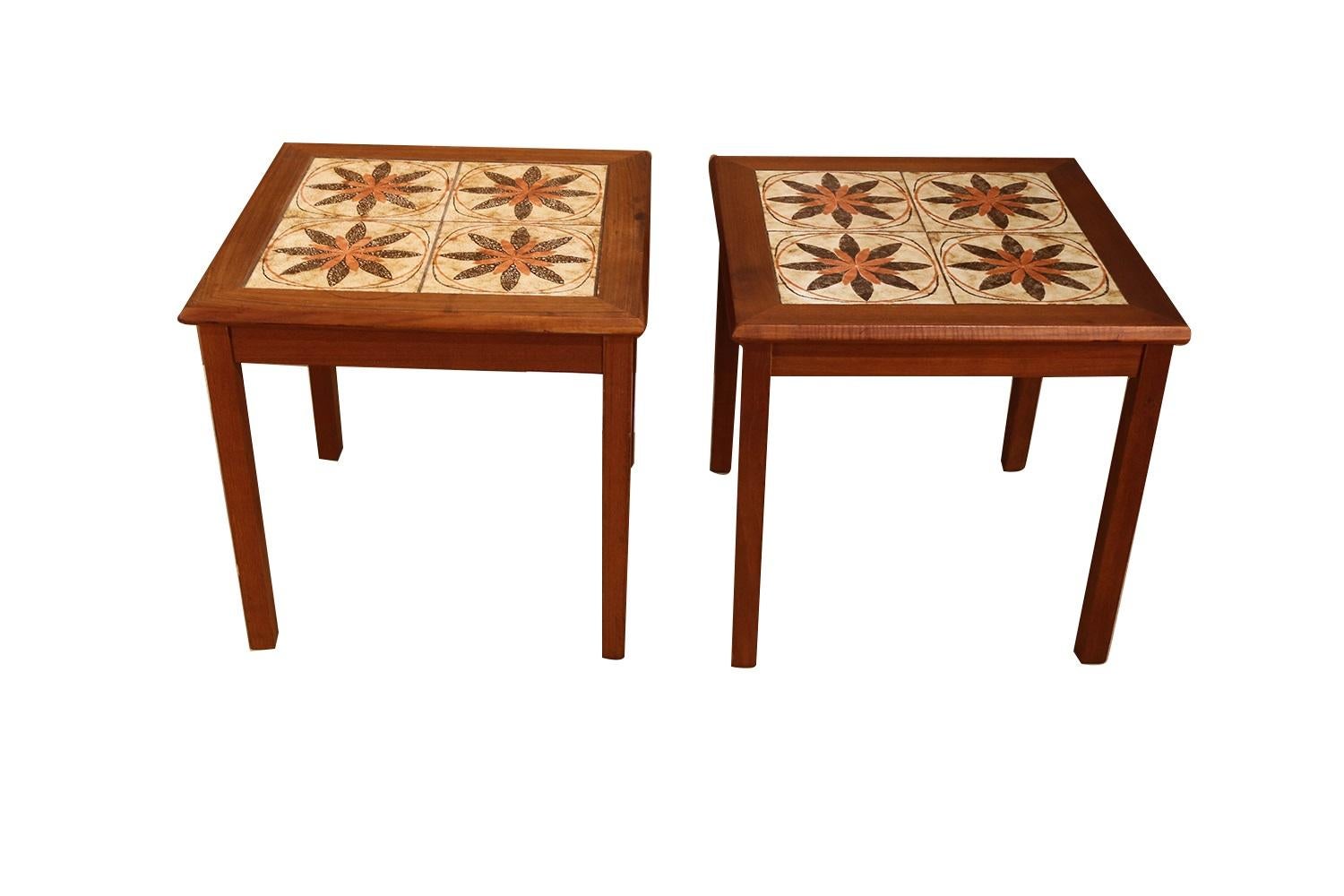 Mid-20th Century Pair of Danish Modern Teak Ceramic Tile Side Tables