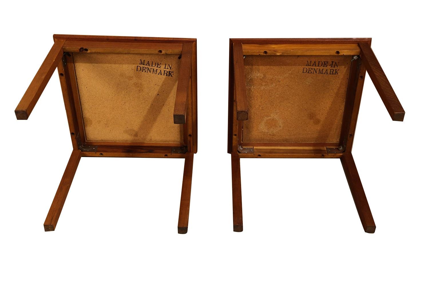 Pair of Danish Modern Teak Ceramic Tile Side Tables 4