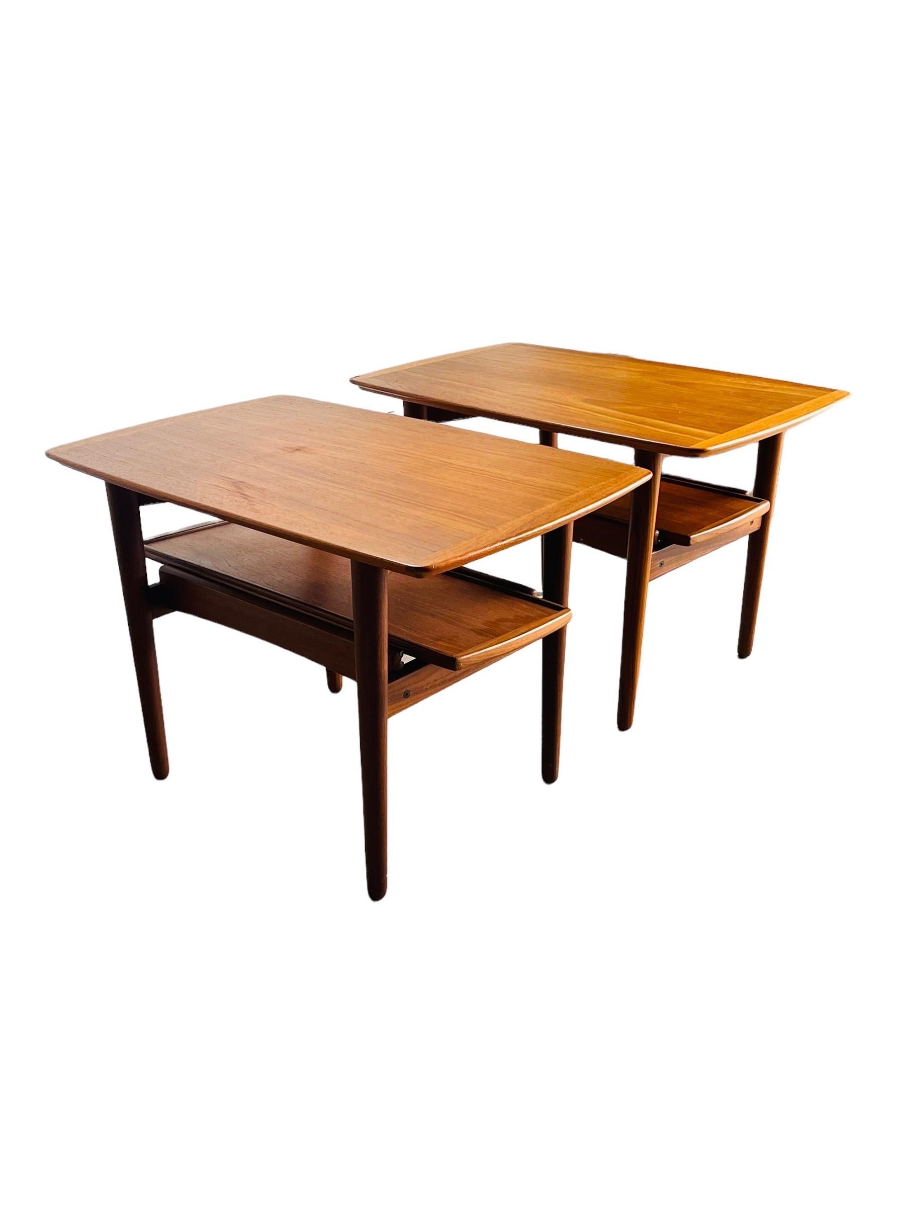 These stunning Danish Modern Teak End Tables by Bramin Mobler will add mid-century modern charm and character to any home. The solid teak wood is both durable and stylish, offering a timeless look that can easily be incorporated into any decor. The
