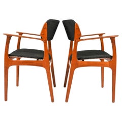 Pair danish modern Teak model 49 dining arm chairs by Erik Buch