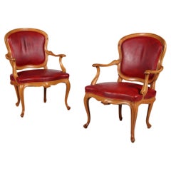 Pair Danish Rococo Armchairs of Walnut and Red Aniline Leather from ca. 1880