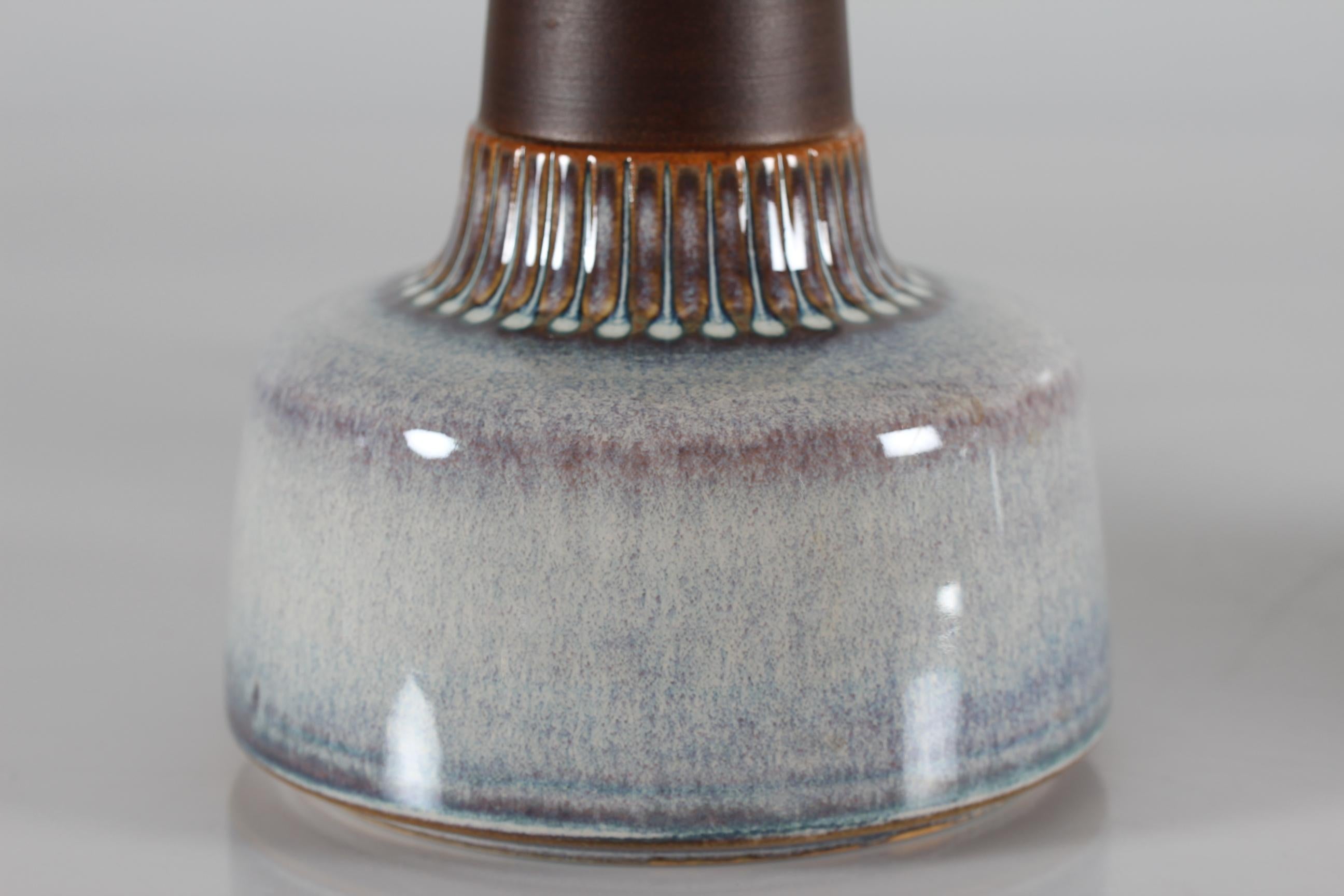 Pair Danish Søholm Ceramic Table Lamp Brown Blue Purple by Einar Johansen 1960s In Good Condition In Aarhus C, DK