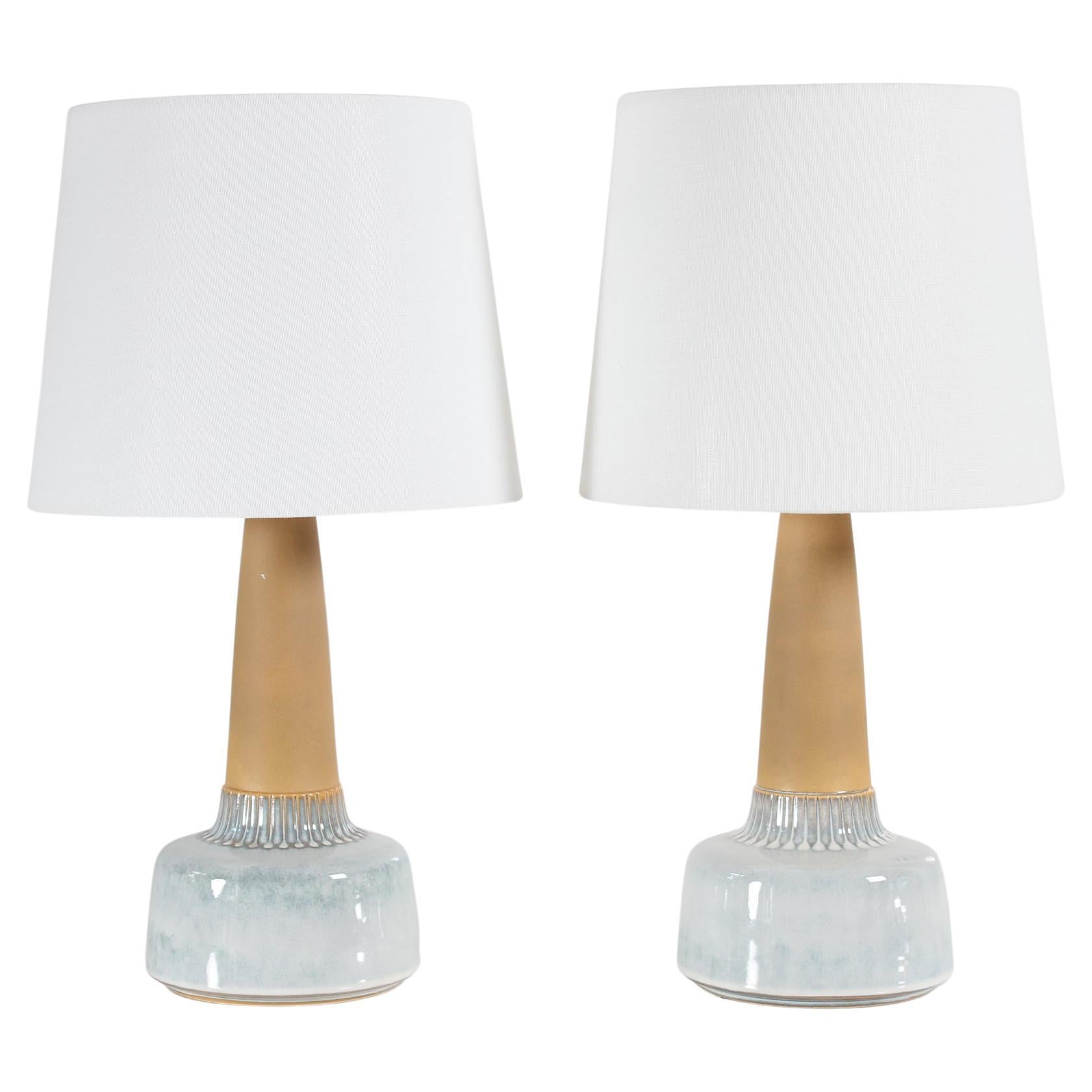 Pair Danish Søholm Ceramic Table Lamps light Glaze by Einar Johansen 1960s