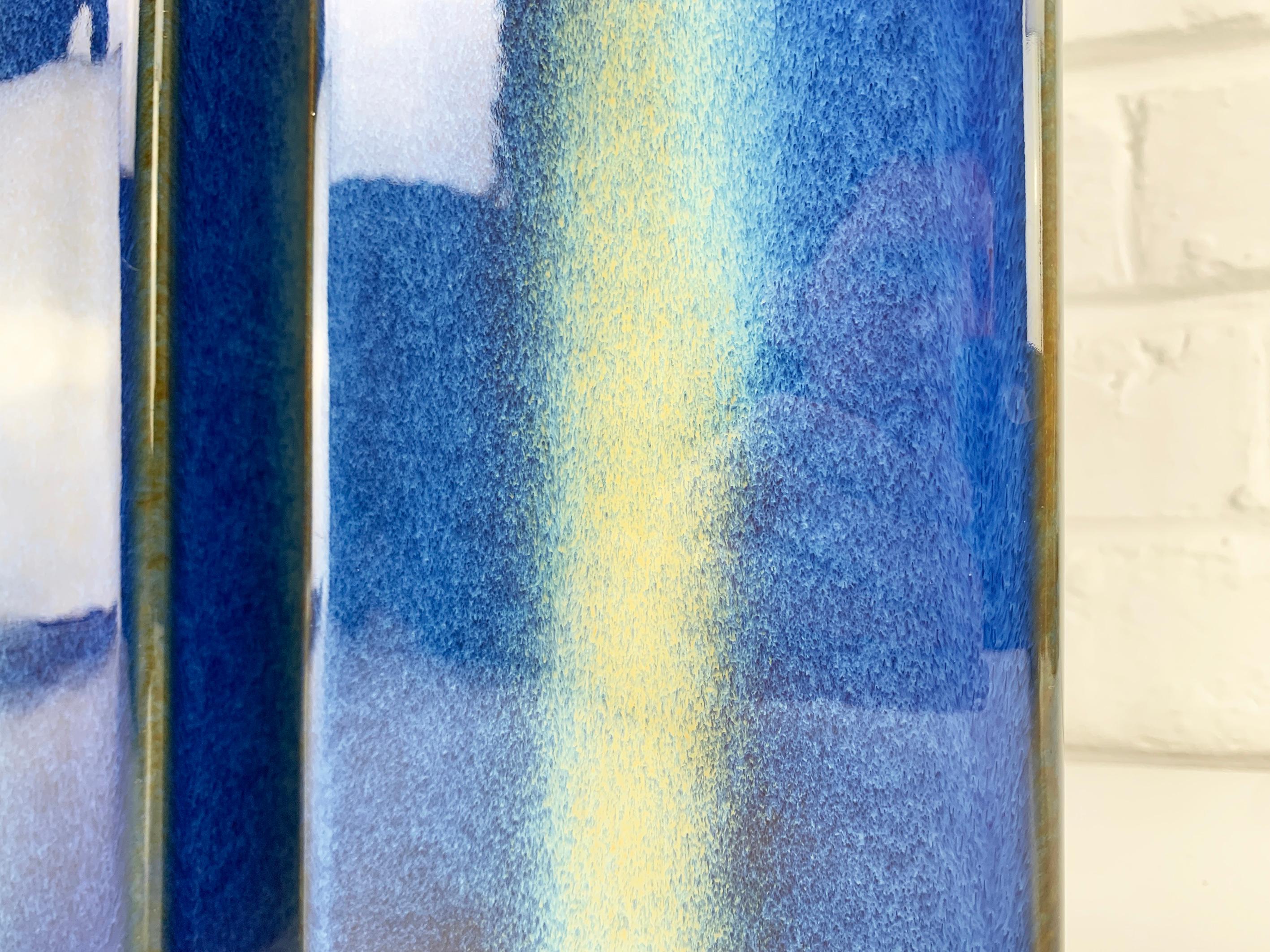 Pair Danish Søholm Stentøj blue ceramic & teak table lamps Denmark Mid-Century 1
