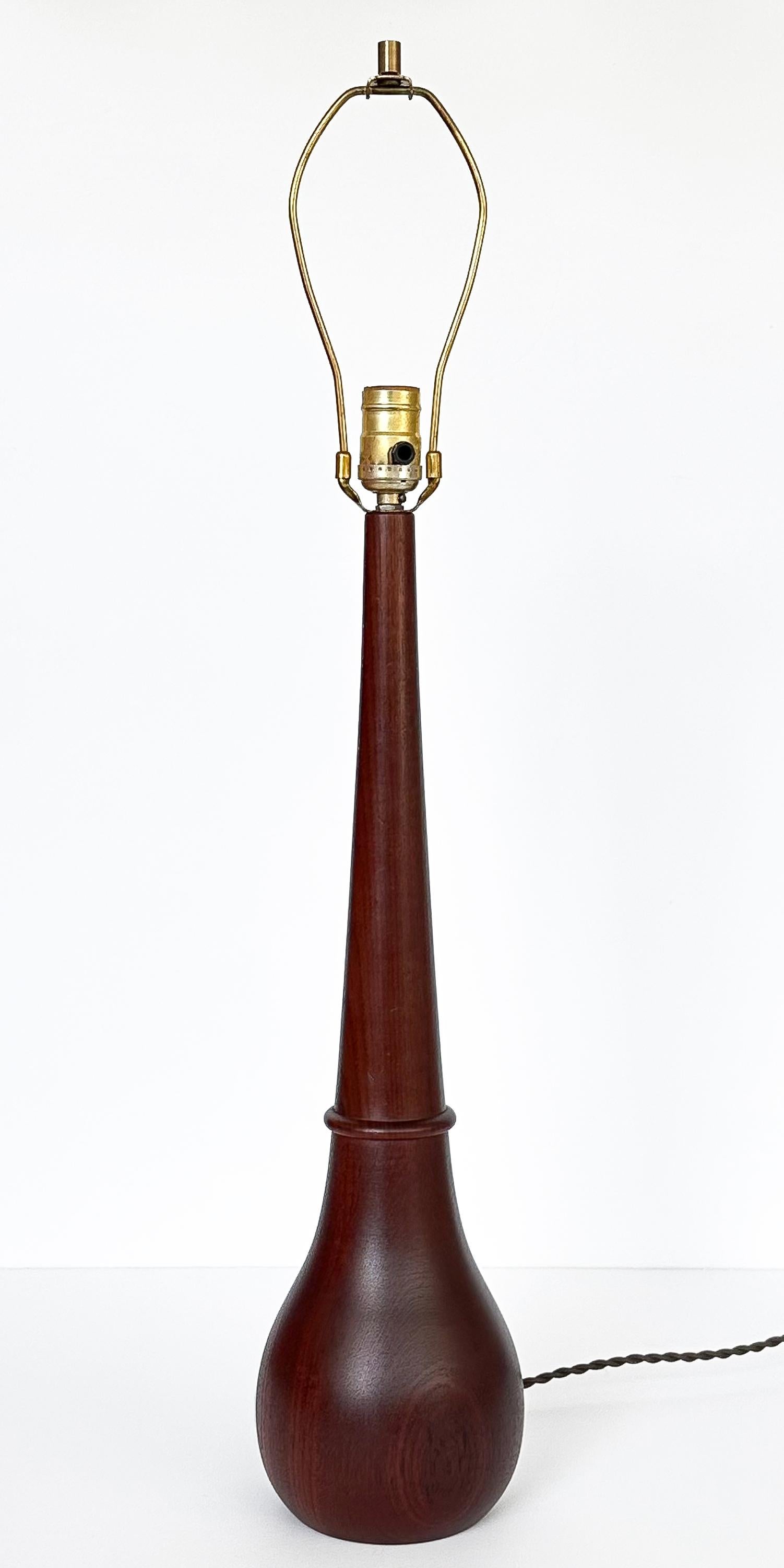 Stained Pair Danish Solid Teak Table Lamps