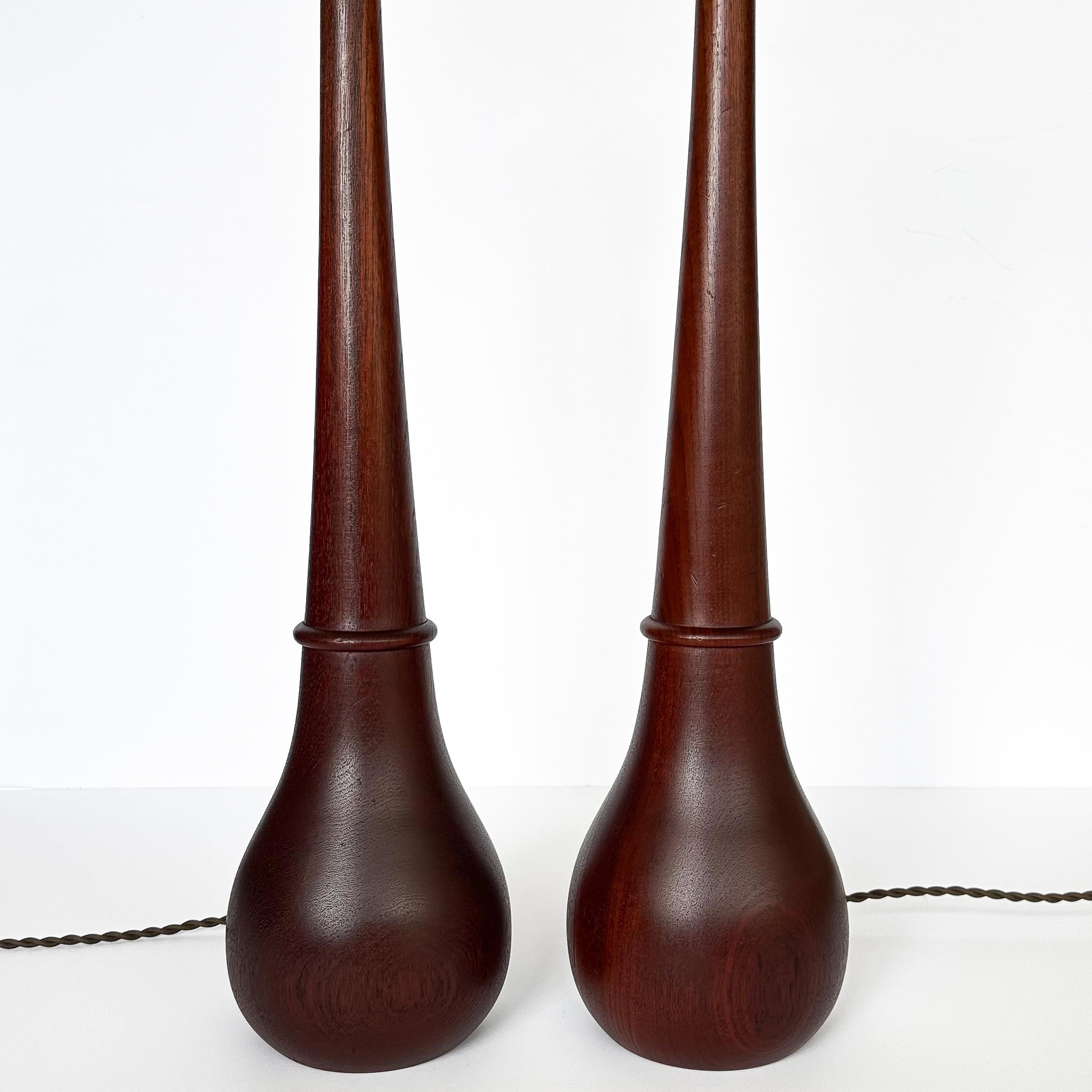 Pair Danish Solid Teak Table Lamps In Good Condition In Chicago, IL
