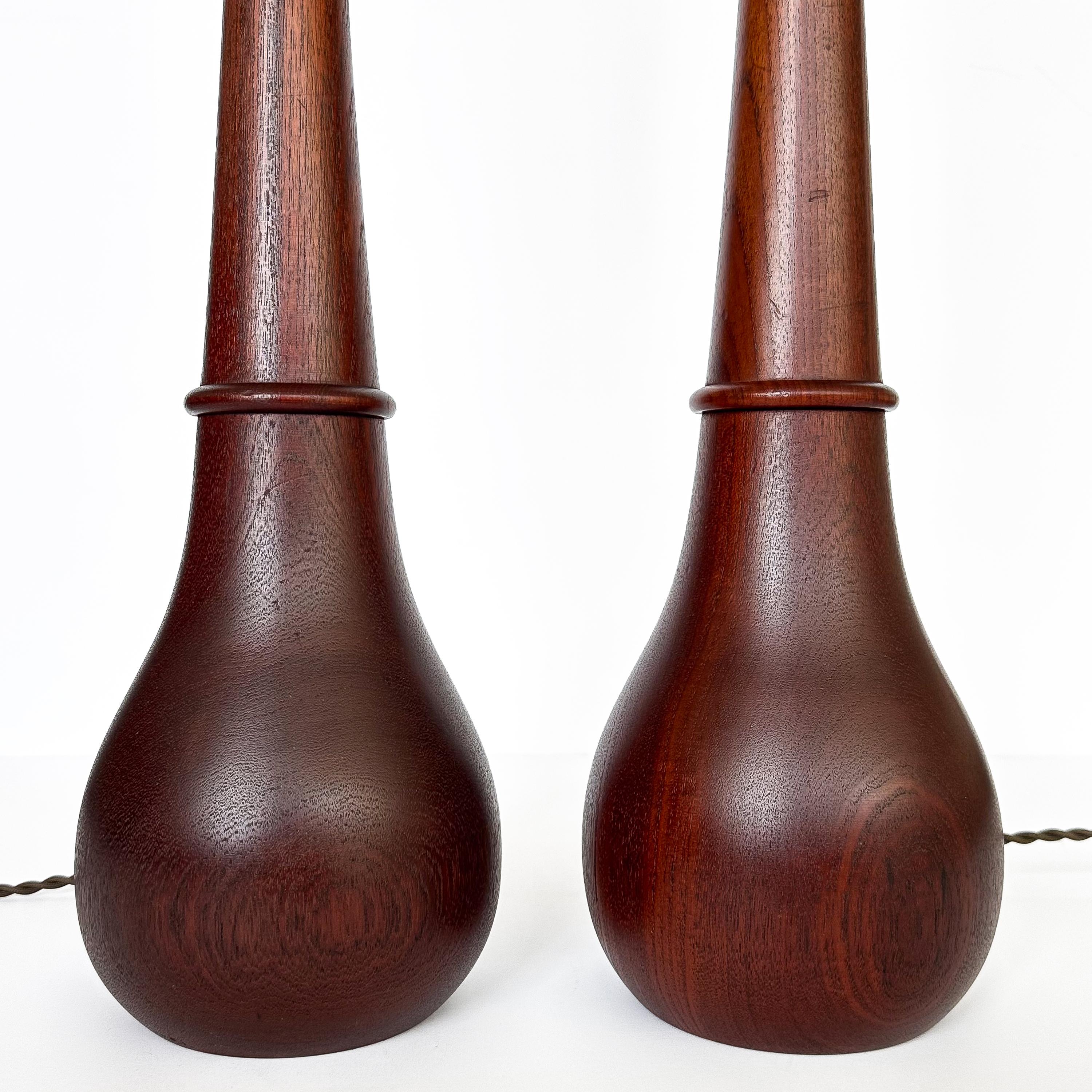 Mid-20th Century Pair Danish Solid Teak Table Lamps