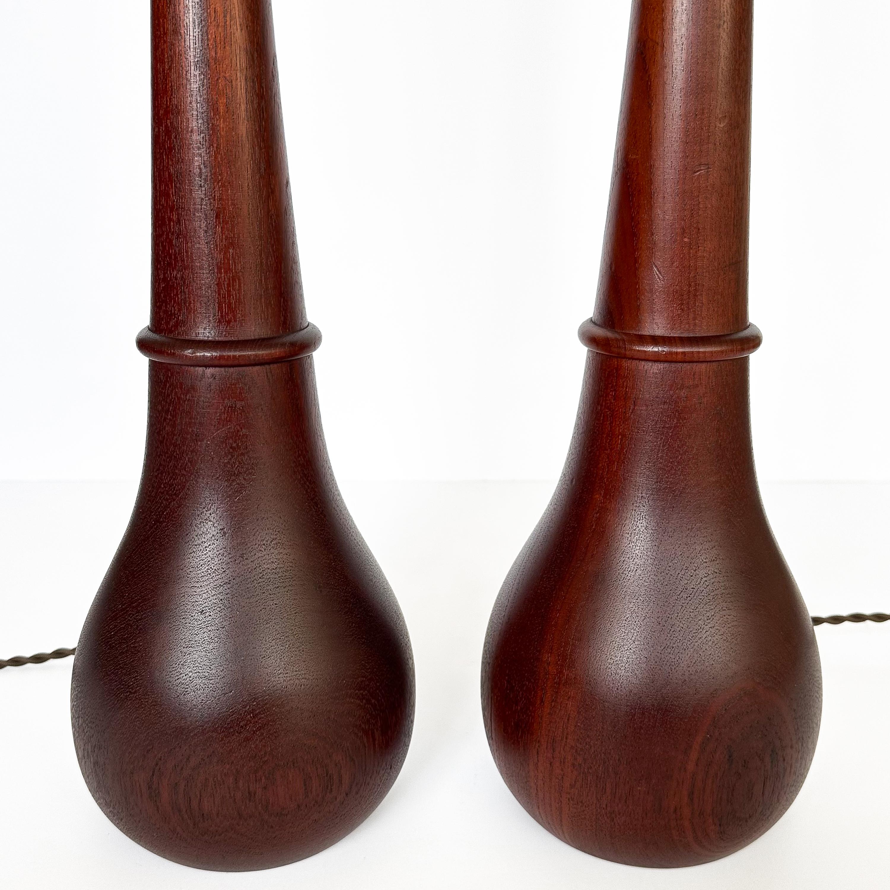 Pair Danish Solid Teak Table Lamps 1