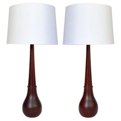 Pair Danish Solid Teak Table Lamps