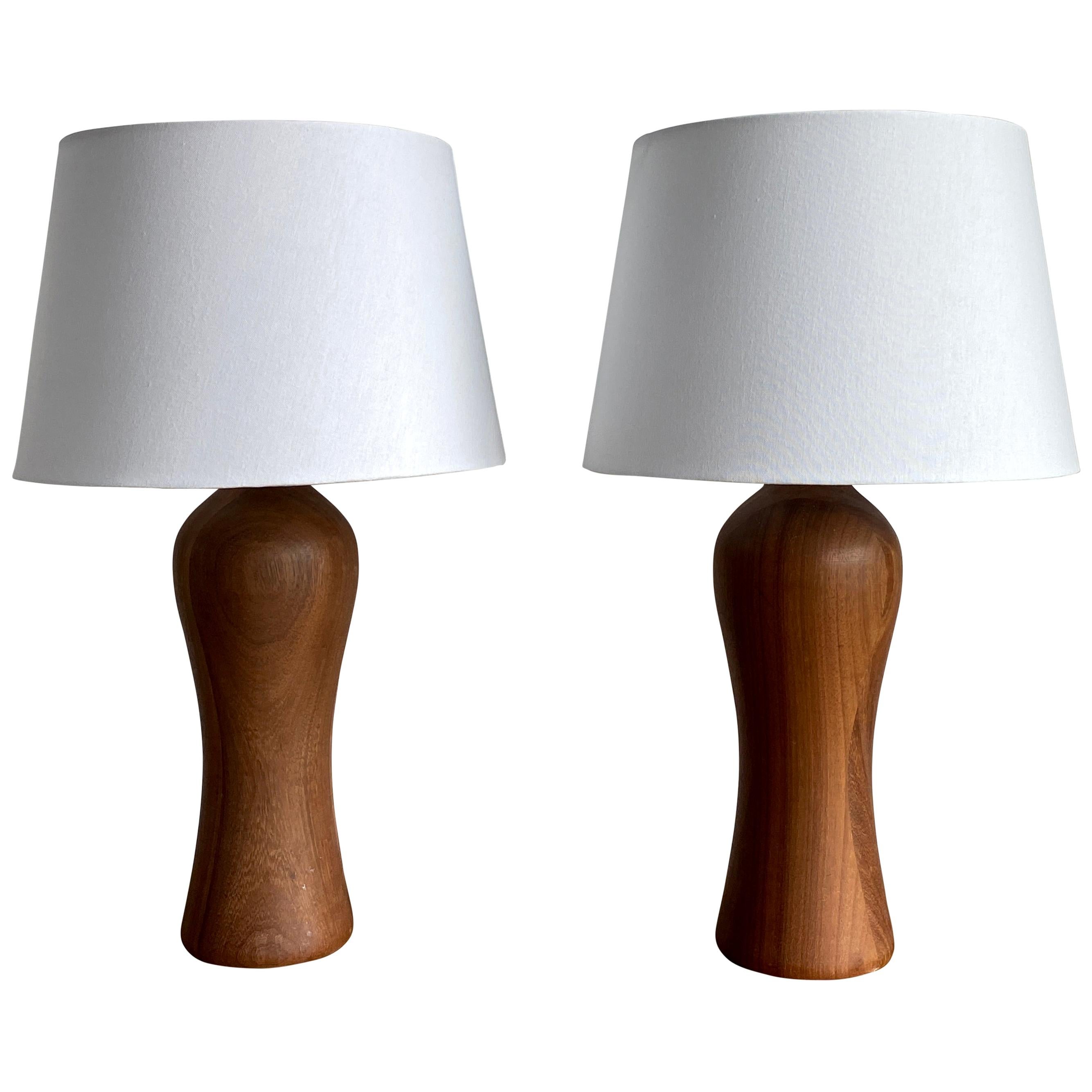Pair of Danish Solid Teak Wooden Lamps