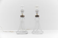 Coppia di lampade da tavolo danesi in vetro trasparente di Michael Bang per Holmegaard, anni '60