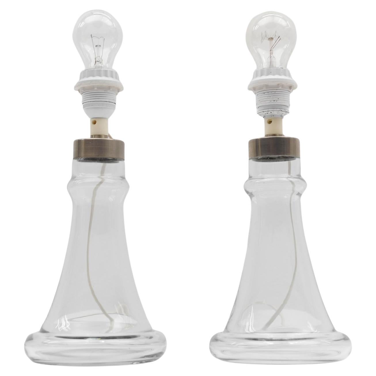 Pair danish Table Lamps in Clear Glass by Michael Bang for Holmegaard, 1960s im Angebot