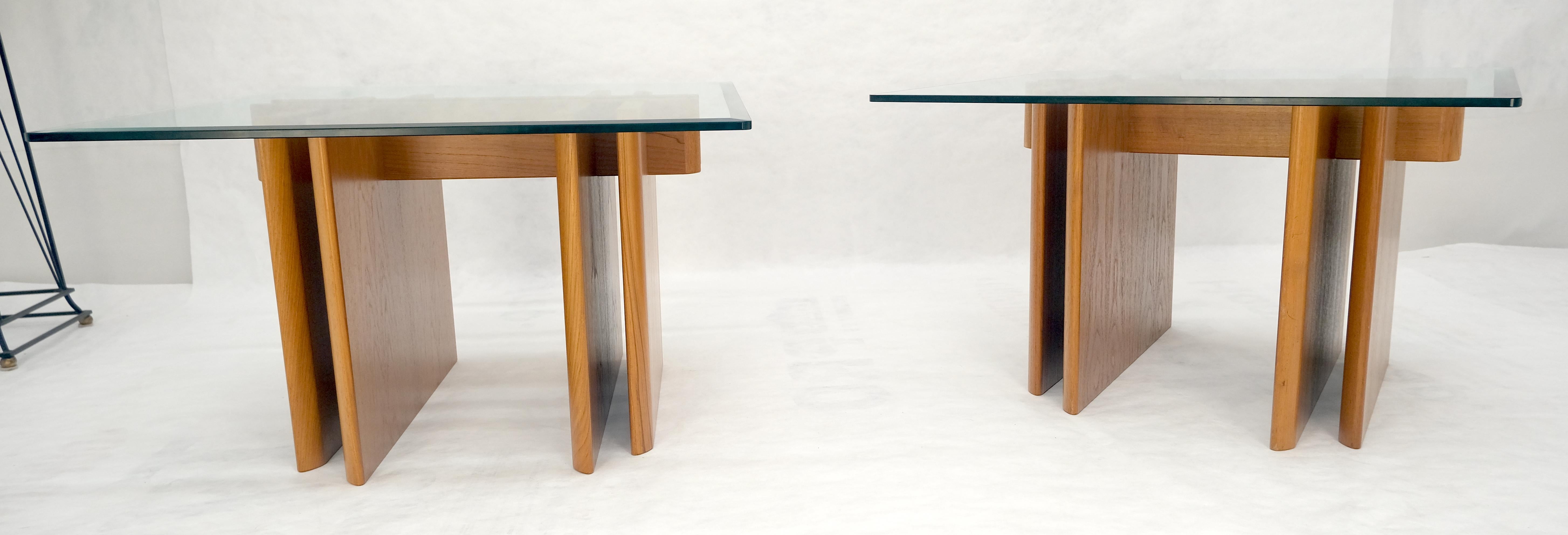 Pair Danish Teak Mid Century Modern Glass Tops End Side Lamp Tables Stands Mint For Sale 4