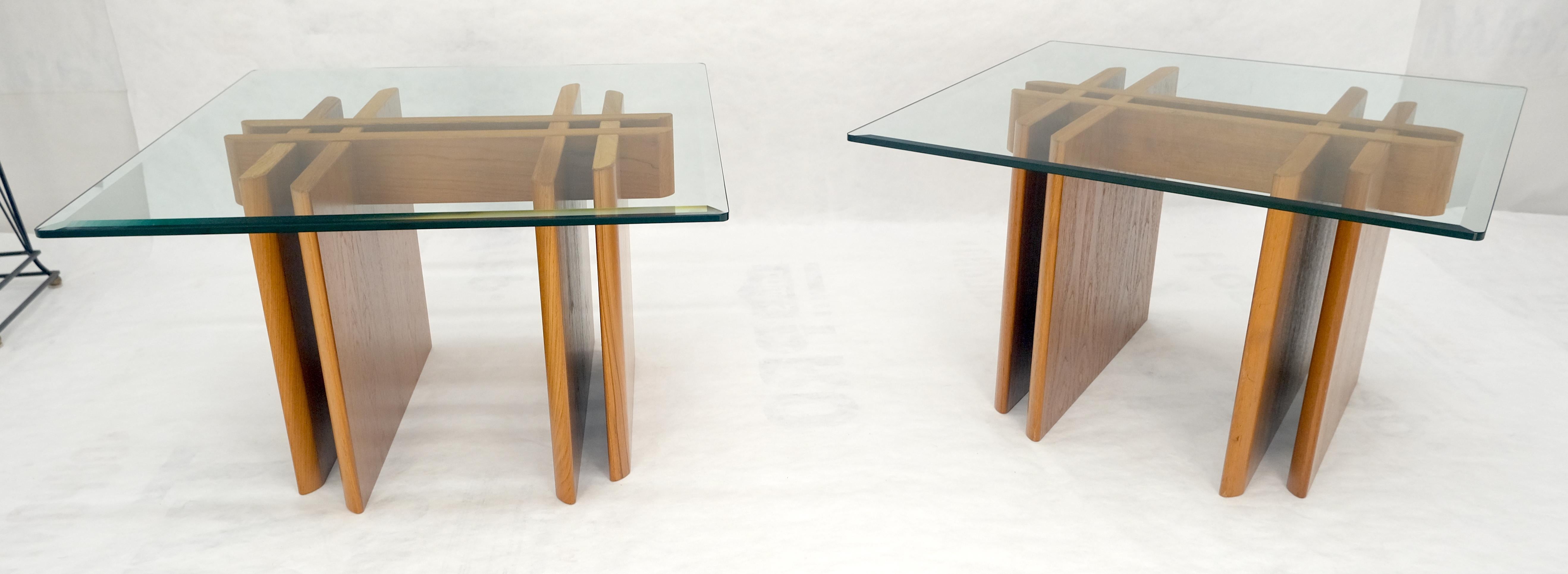 Pair Danish Teak Mid Century Modern Glass Tops End Side Lamp Tables Stands Mint For Sale 5