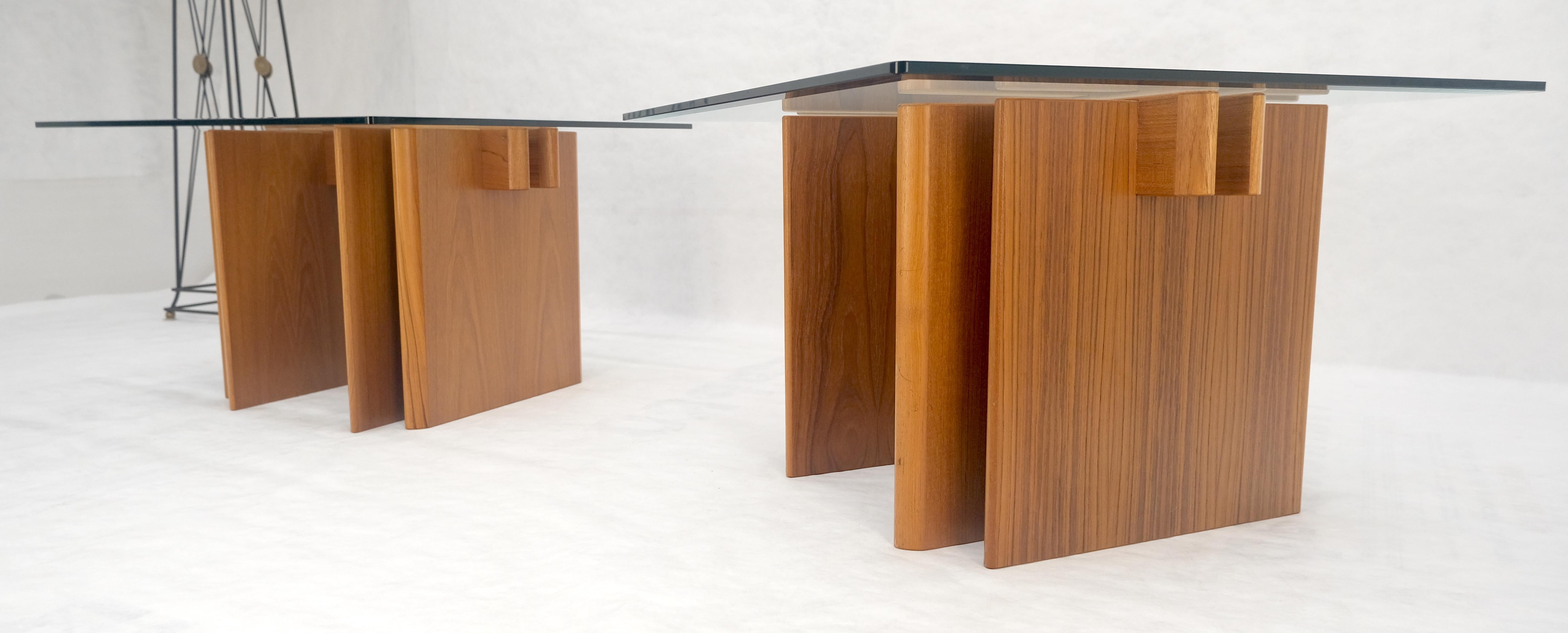 Pair Danish Teak Mid Century Modern Glass Tops End Side Lamp Tables Stands Mint For Sale 6