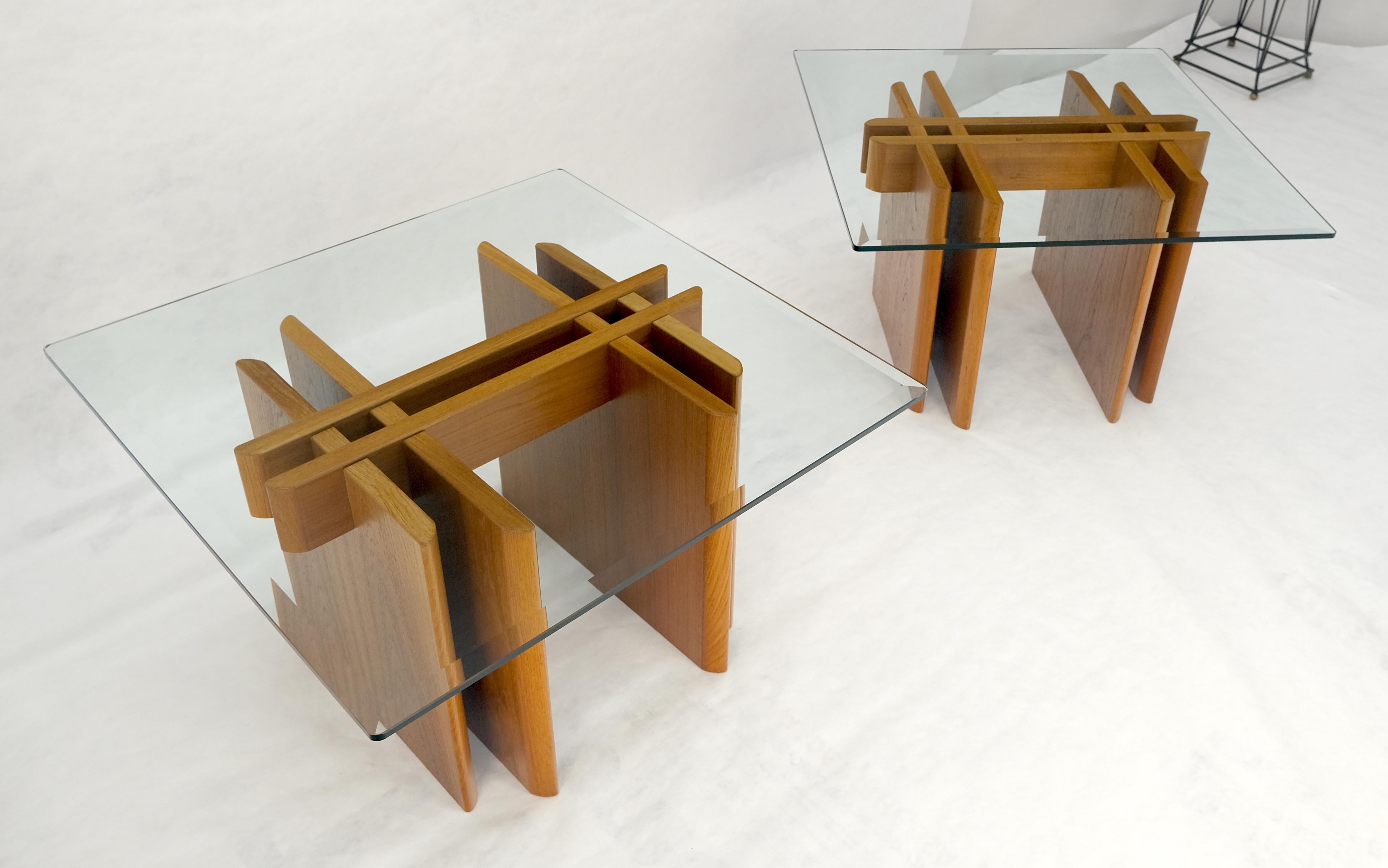 Pair Danish Teak Mid Century Modern Glass Tops End Side Lamp Tables Stands Mint For Sale 7