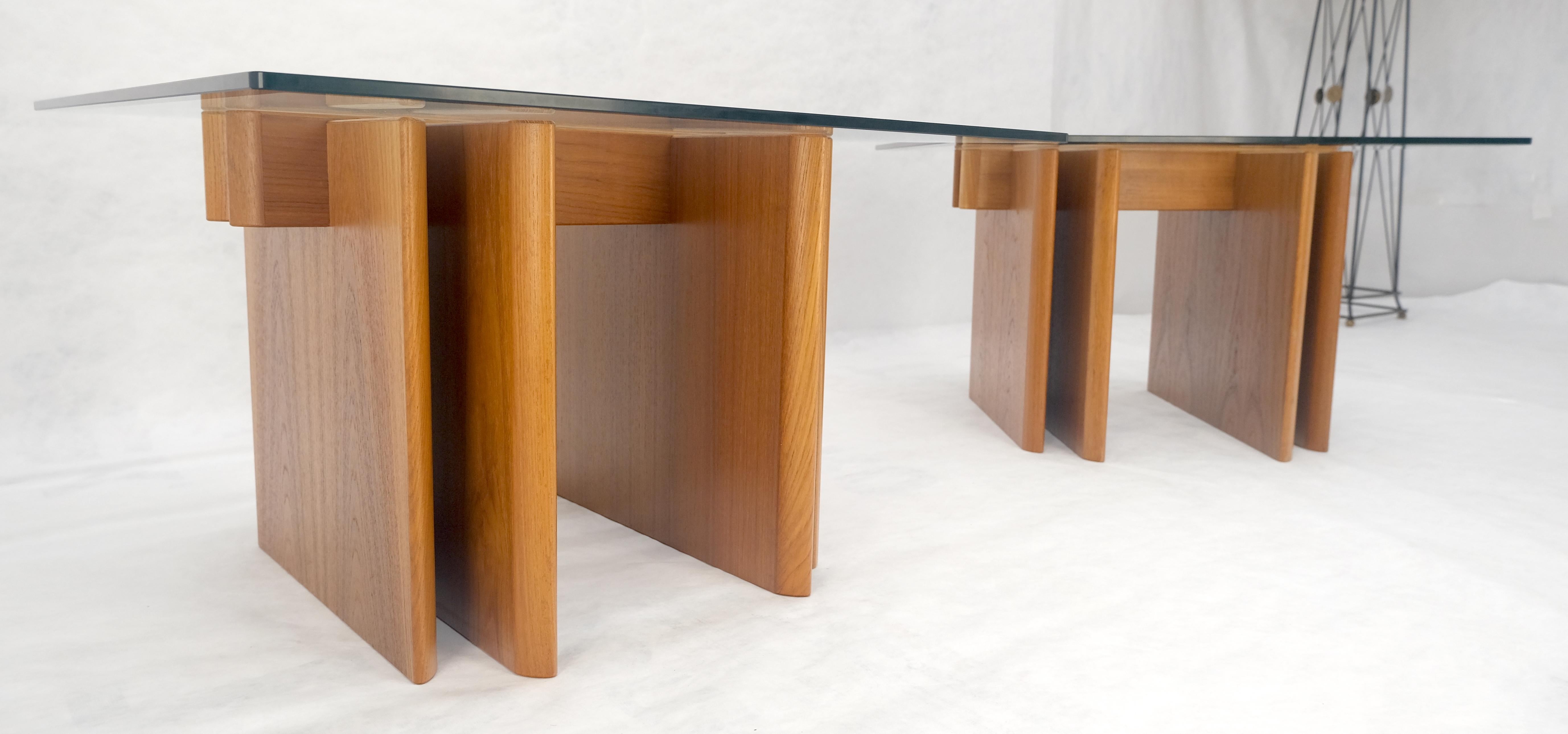 Pair Danish Teak Mid Century Modern Glass Tops End Side Lamp Tables Stands Mint For Sale 8