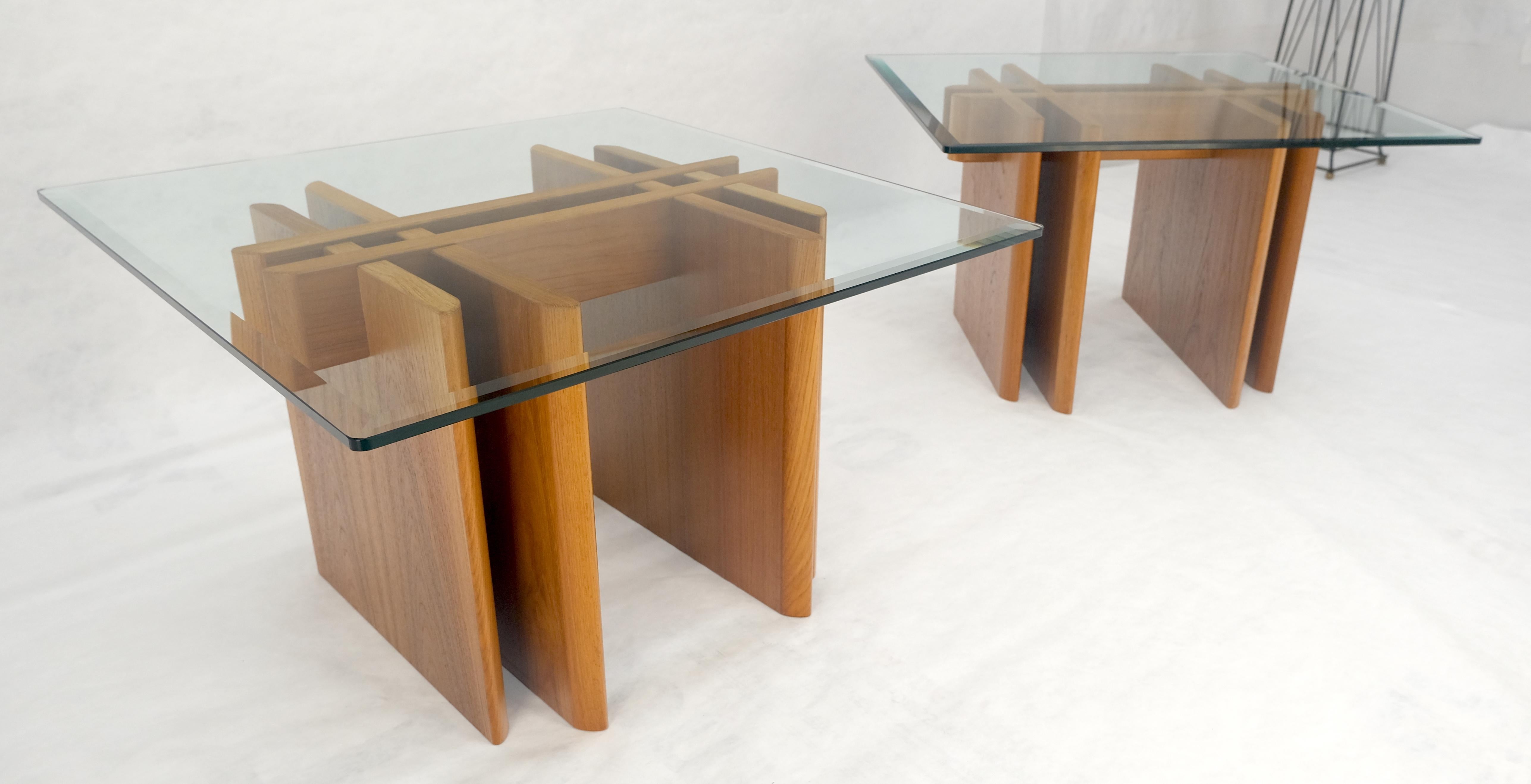 Pair Danish Teak Mid Century Modern Glass Tops End Side Lamp Tables Stands Mint For Sale 9