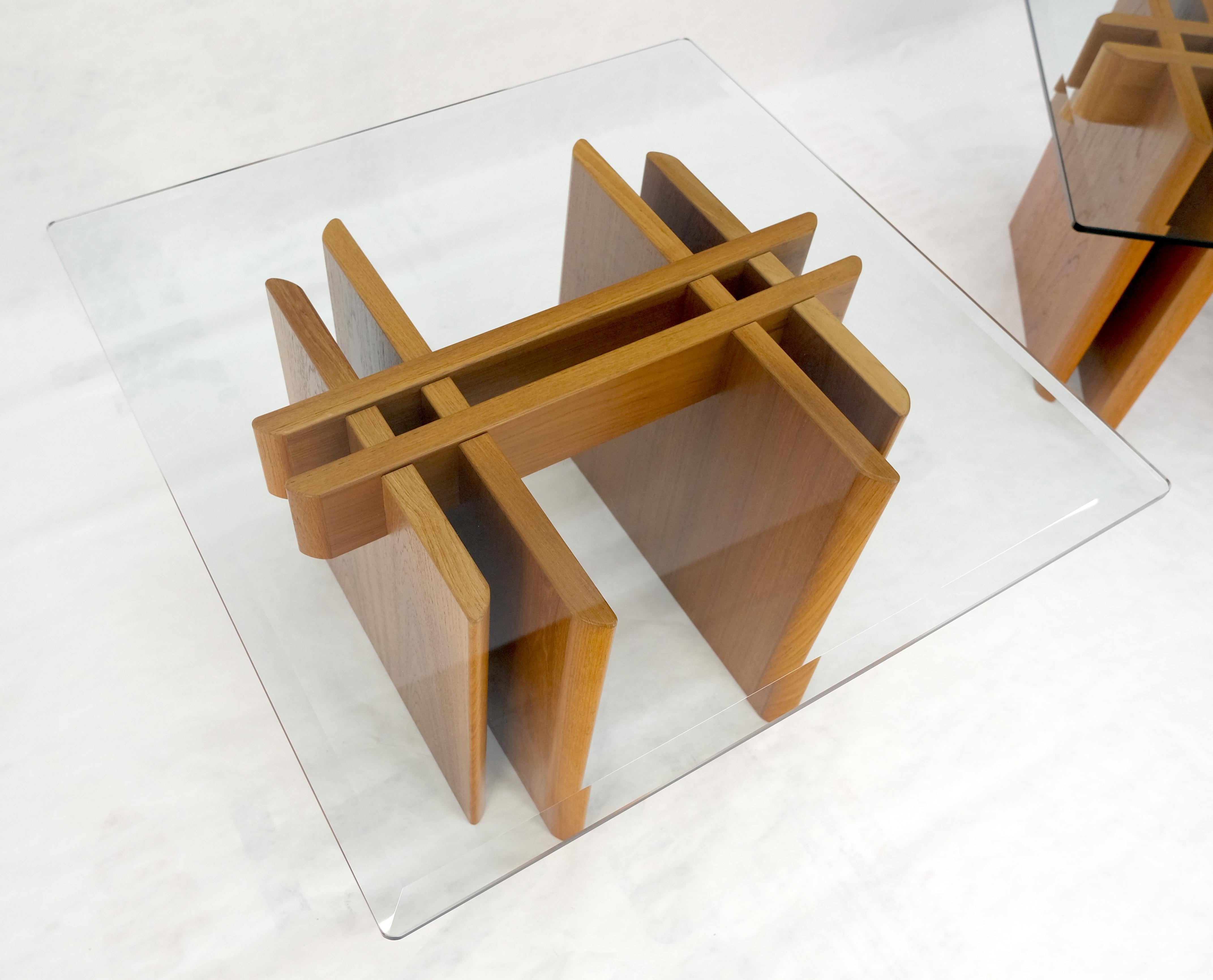 Pair Danish Teak Mid Century Modern Glass Tops End Side Lamp Tables Stands Mint For Sale 10