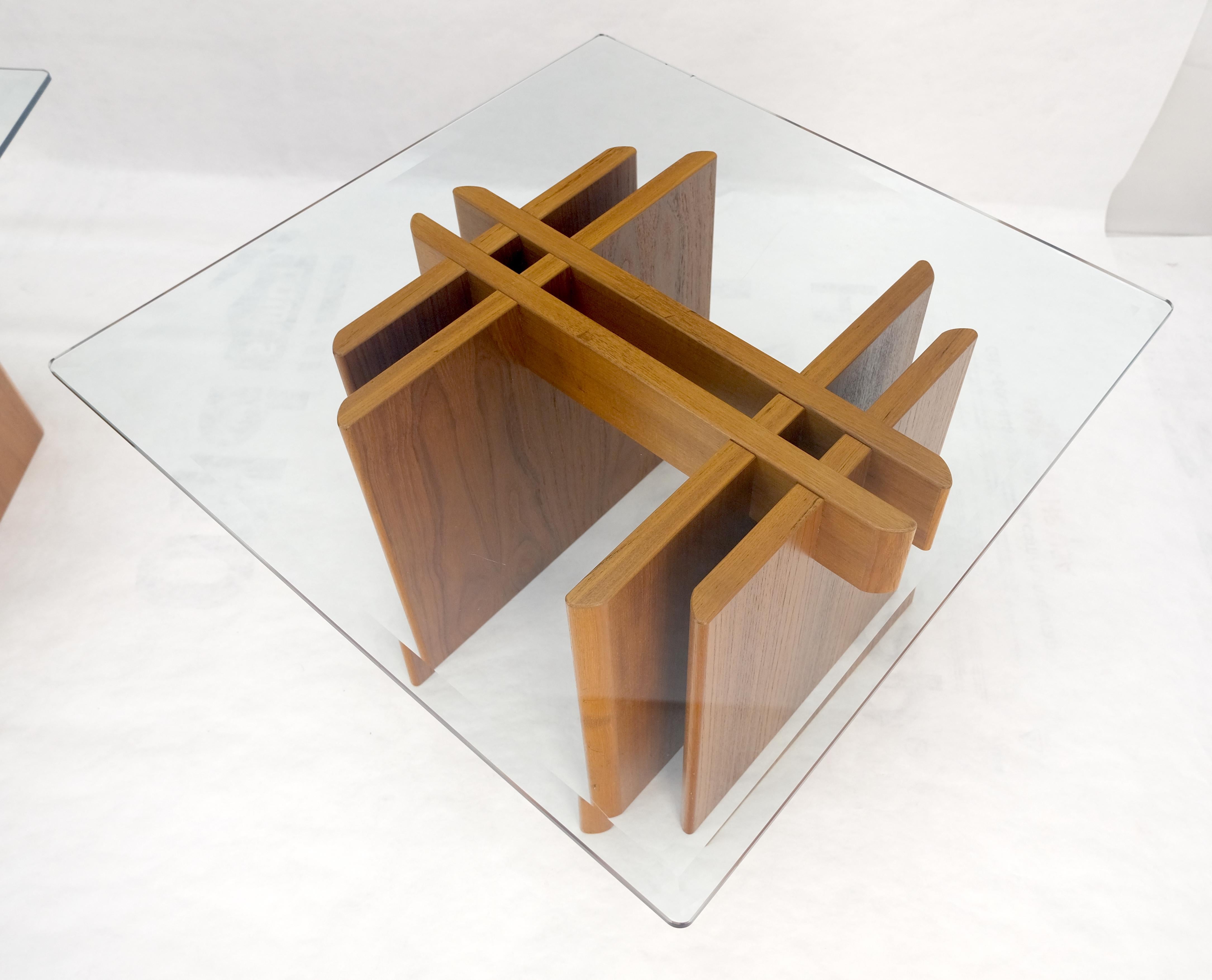 Pair Danish Teak Mid Century Modern Glass Tops End Side Lamp Tables Stands Mint For Sale 11