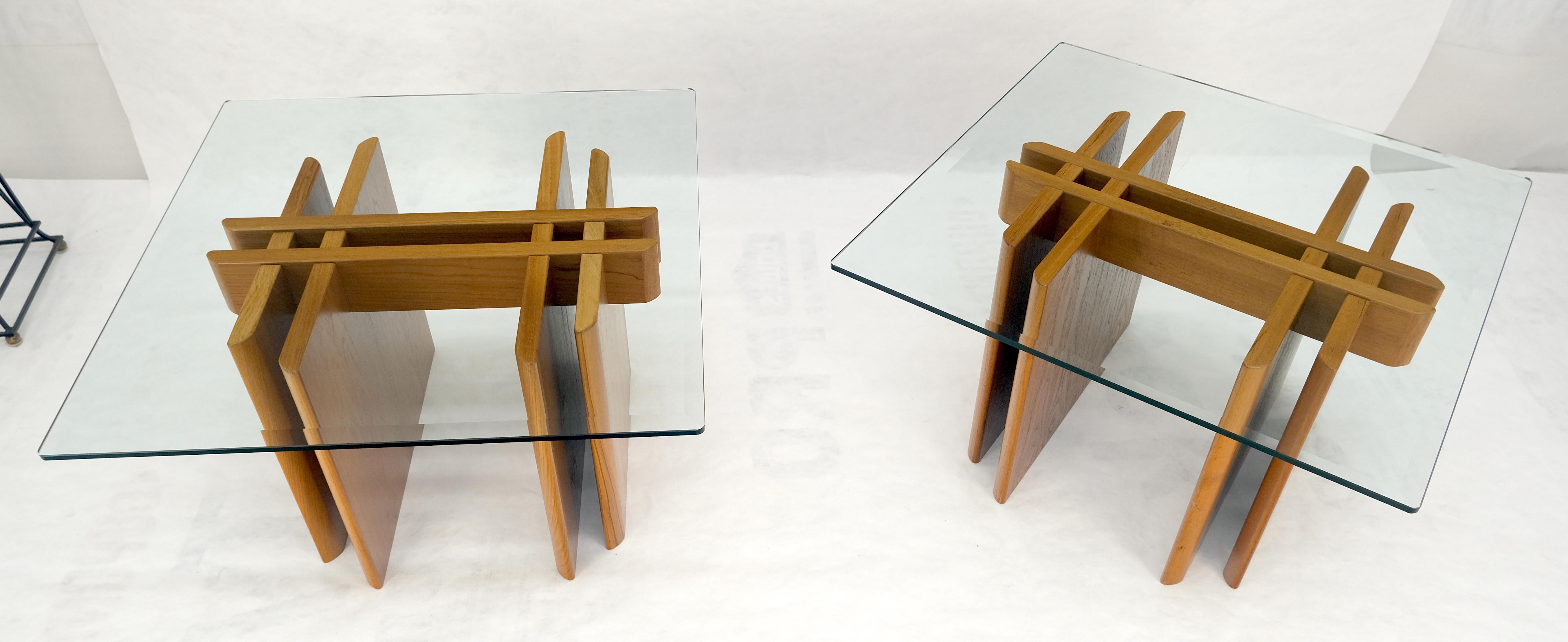 Pair Danish Teak Mid Century Modern Glass Tops End Side Lamp Tables Stands Mint For Sale 12