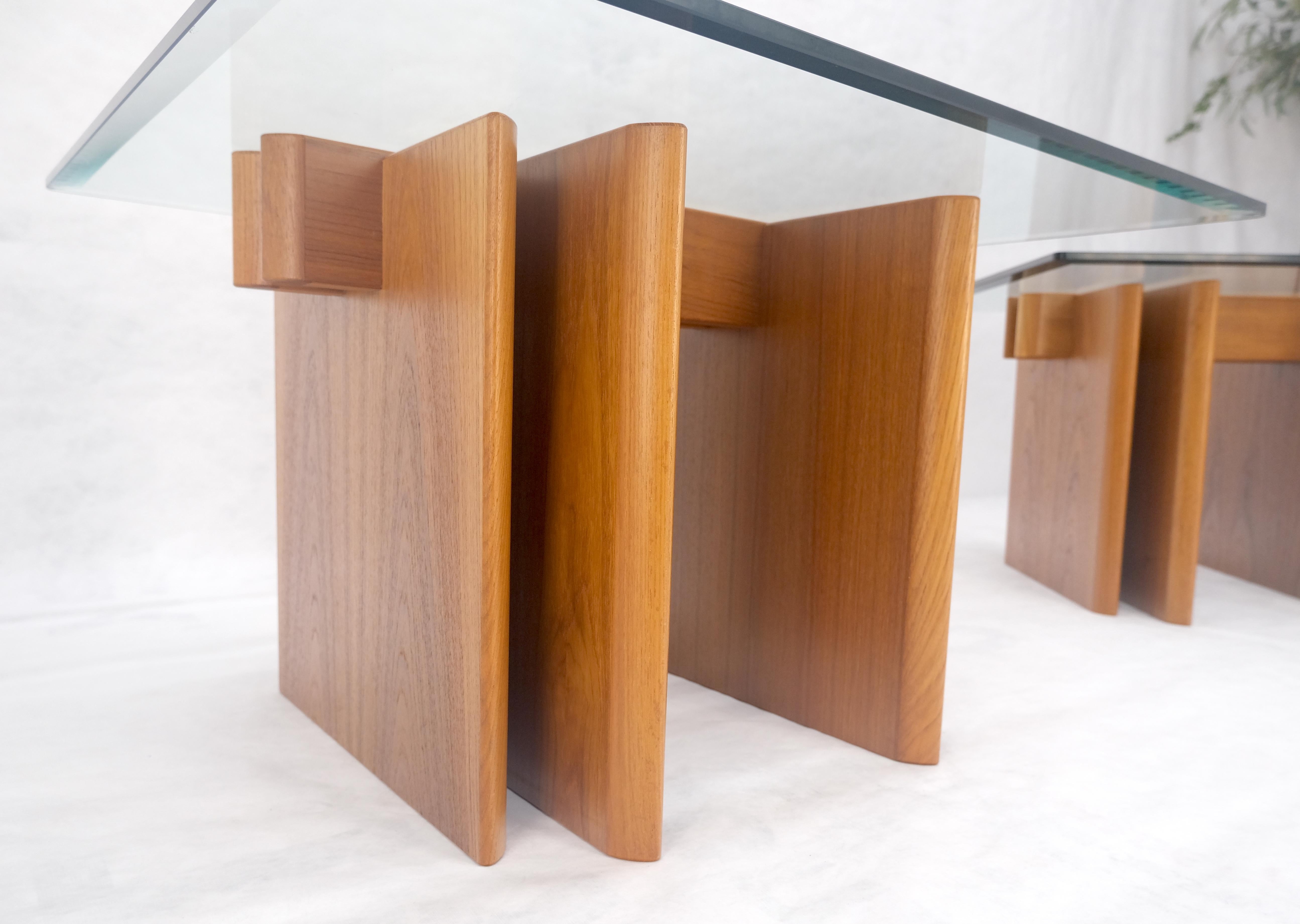 Pair Danish Teak Mid Century Modern Glass Tops End Side Lamp Tables Stands Mint!