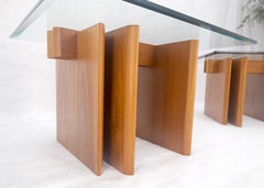 Pair Danish Teak Mid Century Modern Glass Tops End Side Lamp Tables Stands Mint