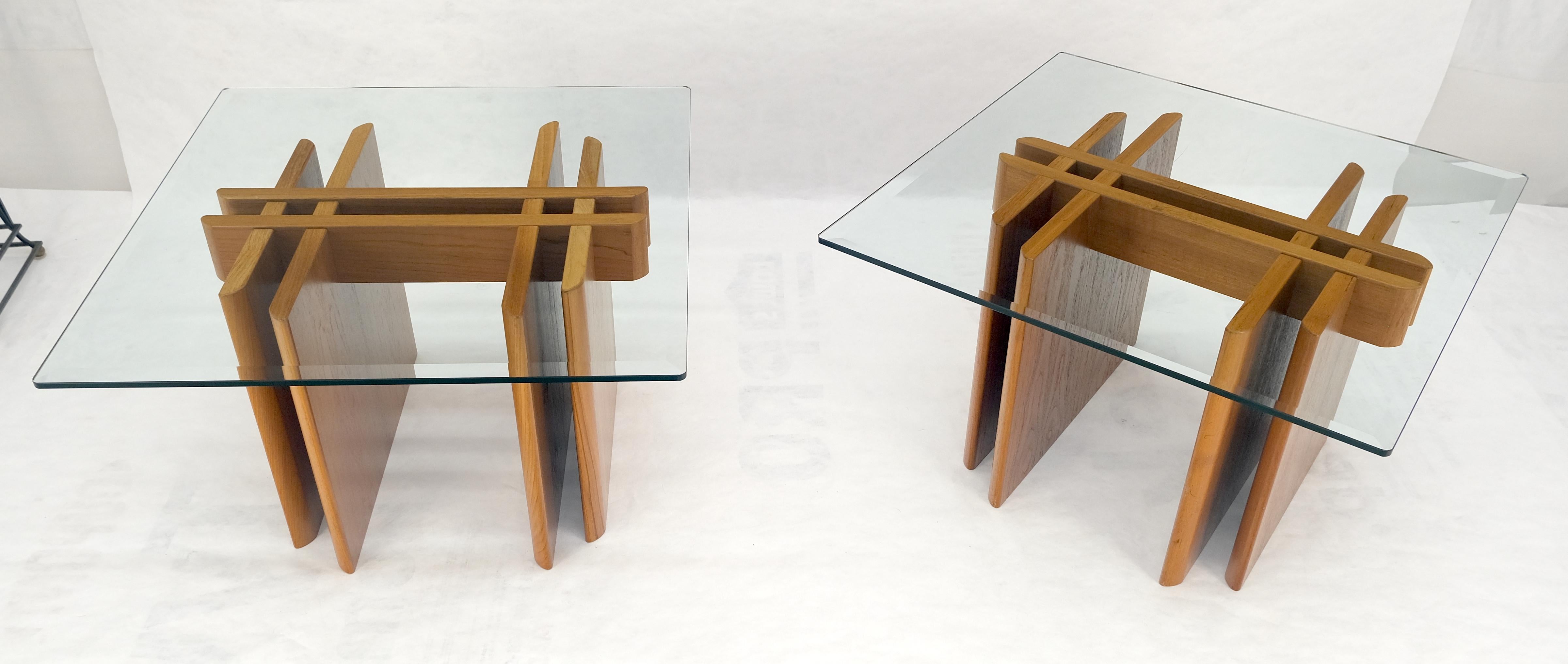 Mid-Century Modern Pair Danish Teak Mid Century Modern Glass Tops End Side Lamp Tables Stands Mint For Sale