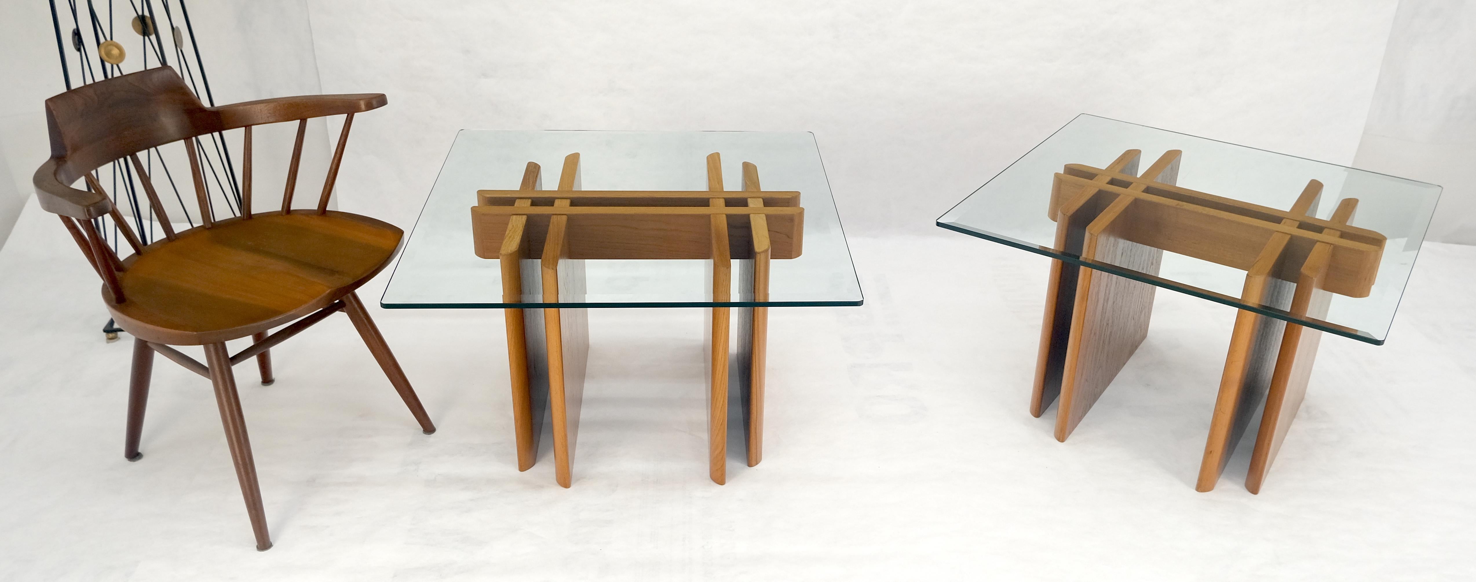 Pair Danish Teak Mid Century Modern Glass Tops End Side Lamp Tables Stands Mint For Sale 1