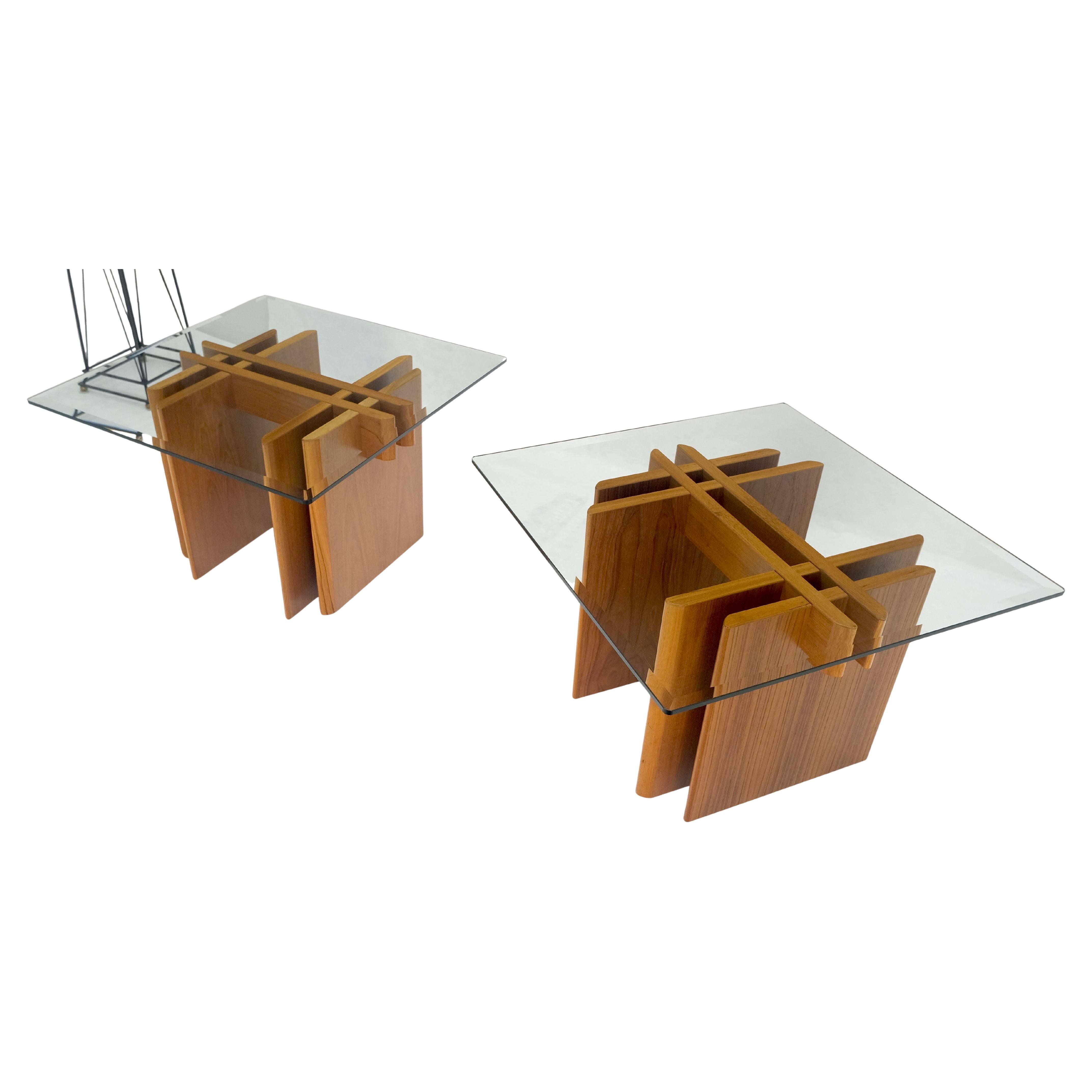 Pair Danish Teak Mid Century Modern Glass Tops End Side Lamp Tables Stands Mint For Sale