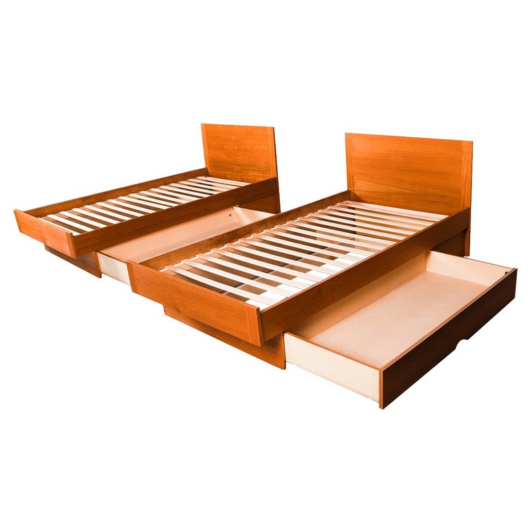 Pair Danish Teak Twin Platform Storage Beds For Sale at 1stDibs