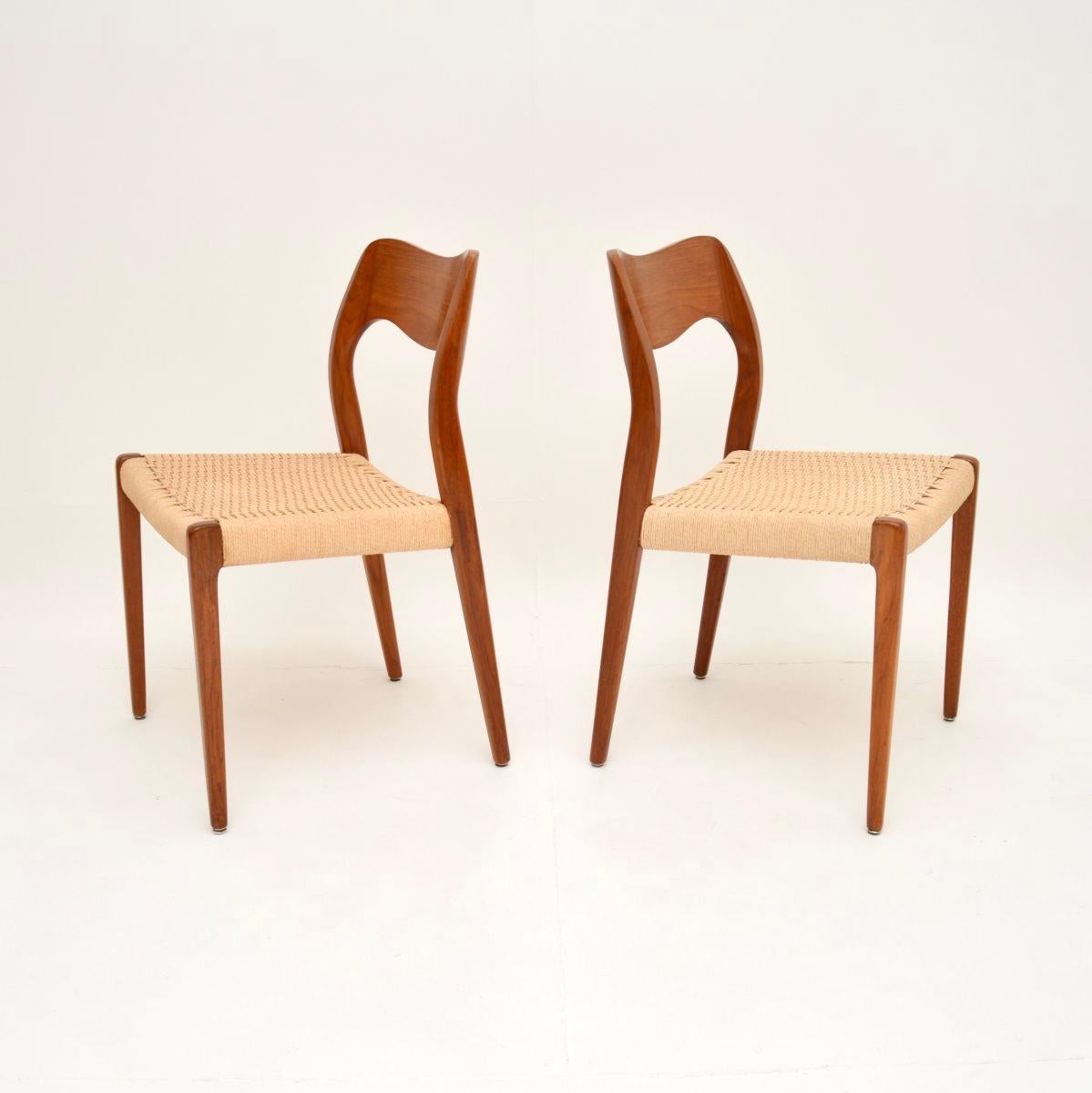 Mid-Century Modern Pair, Danish, Vintage, Teak, Model, 71, Chairs, Niels, Moller For Sale