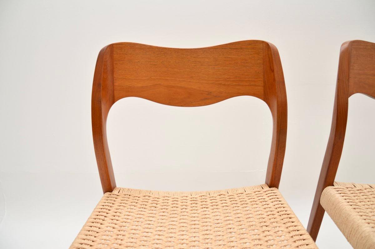 Mid-20th Century Pair, Danish, Vintage, Teak, Model, 71, Chairs, Niels, Moller For Sale