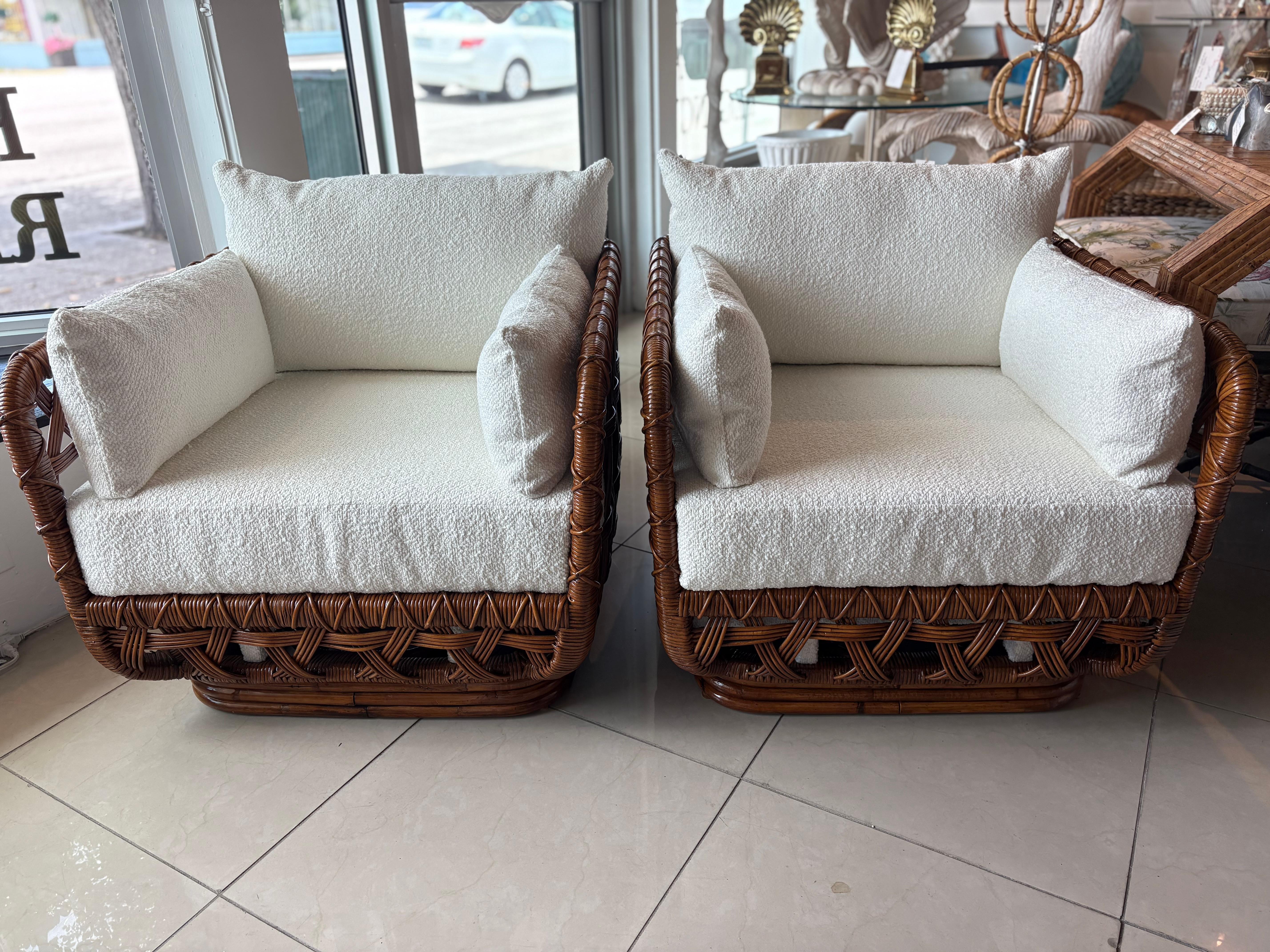 Coppia Danny Ho Fong Tanganika Tropi-cal Club Lounge Chair in rattan restaurato in vendita 4