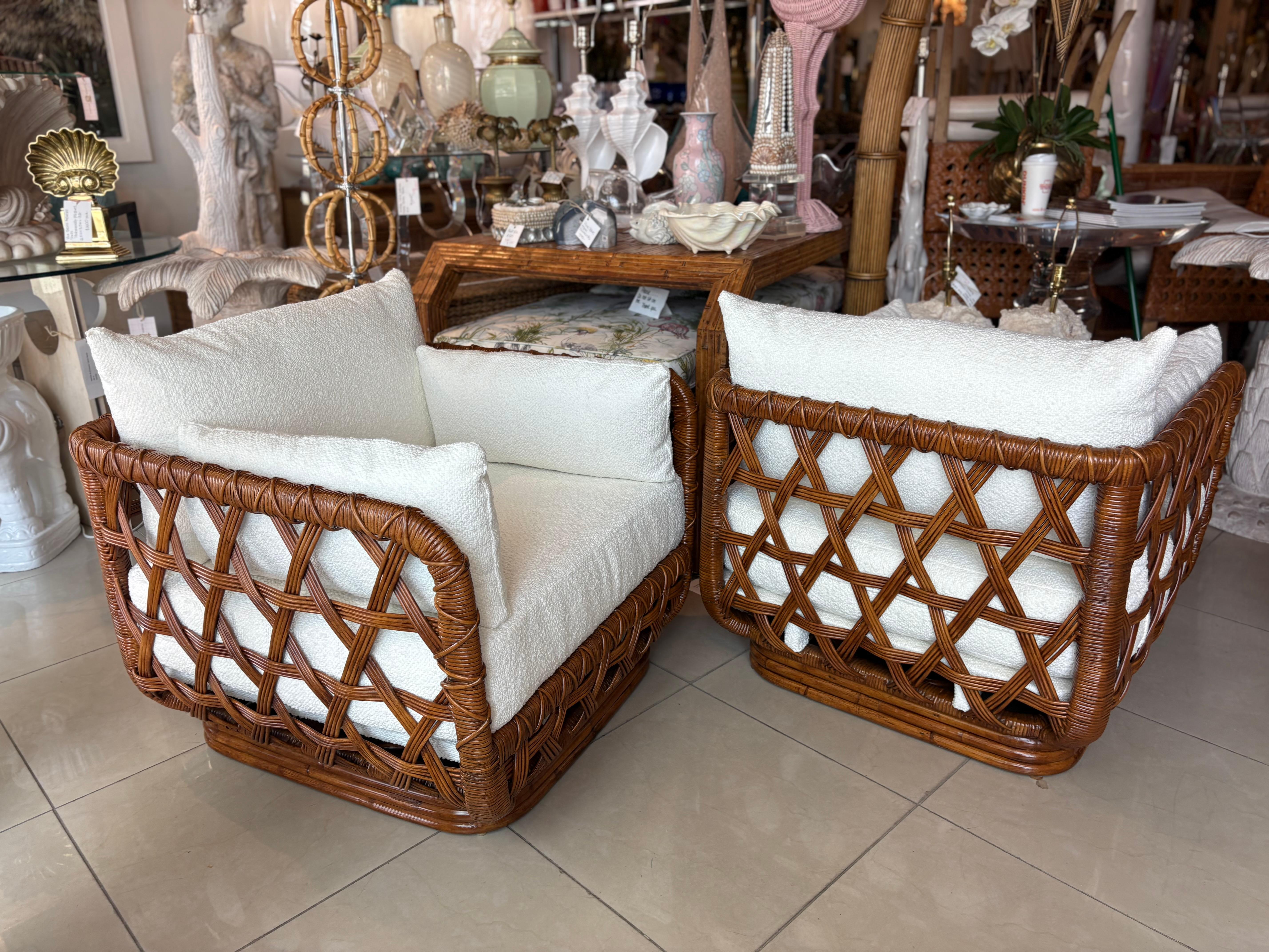 Coppia Danny Ho Fong Tanganika Tropi-cal Club Lounge Chair in rattan restaurato in vendita 7