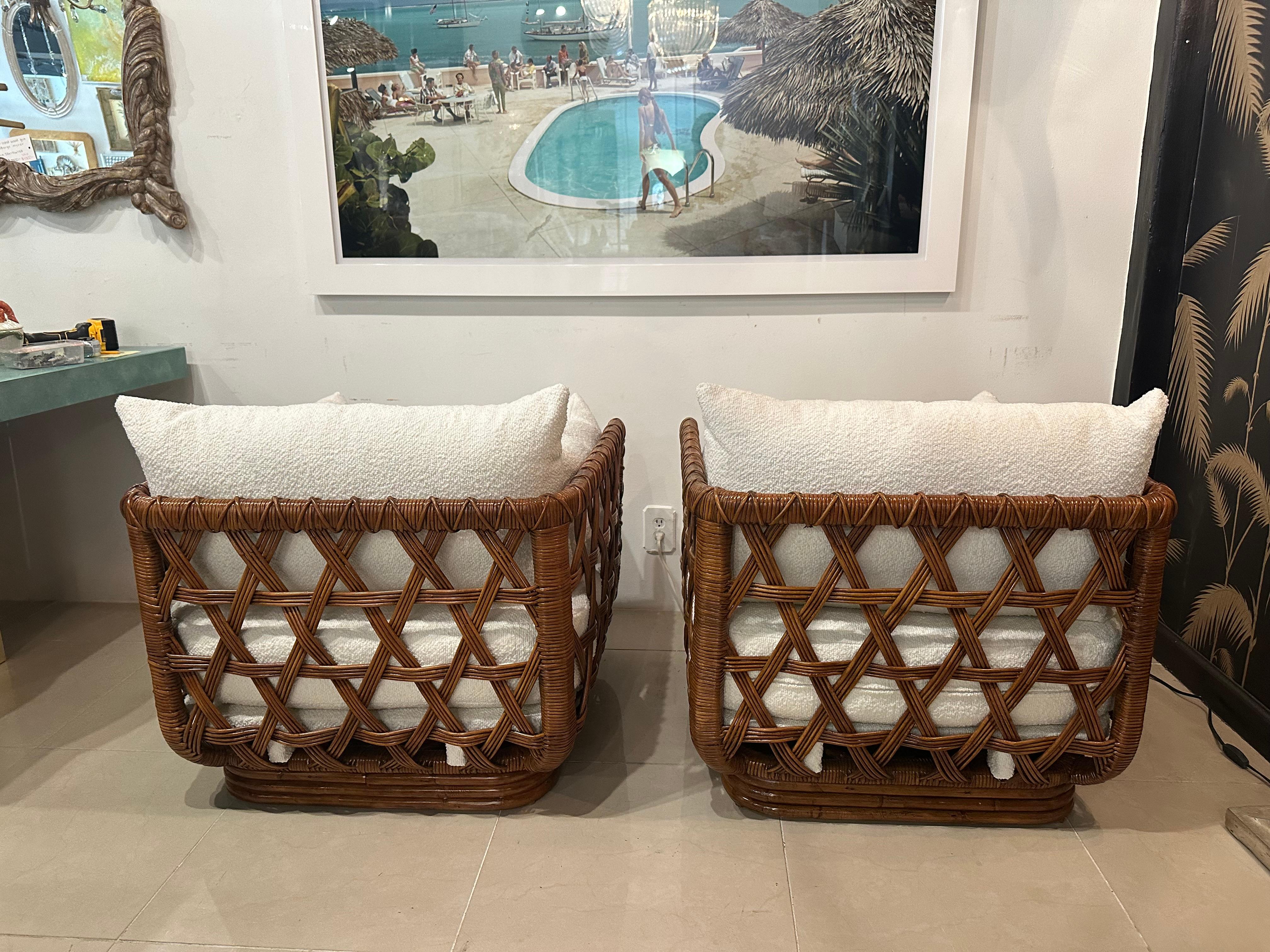 Americano Coppia Danny Ho Fong Tanganika Tropi-cal Club Lounge Chair in rattan restaurato in vendita
