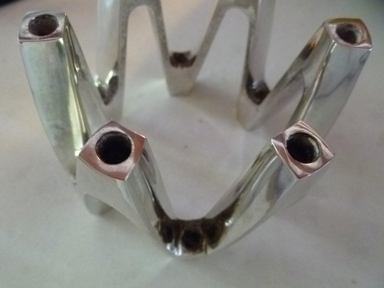 Mid-20th Century Pair of Dansk Designs Silver Plated Modern Crown Candleholders J. Quistgaard For Sale