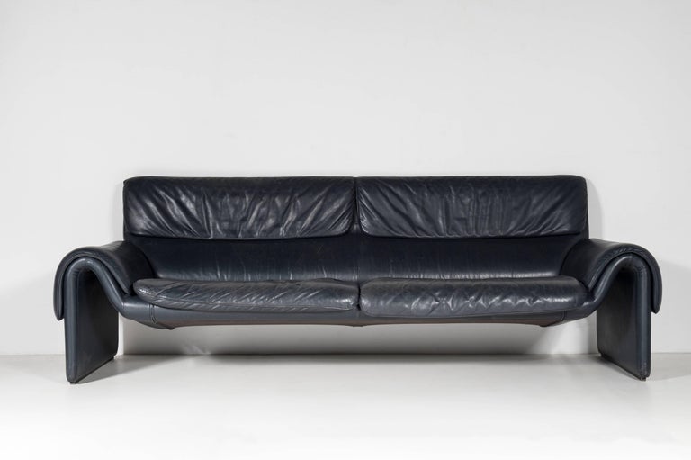 Pair Of Dark Blue Leather Sofa By De Sede Model Ds 2017 Circa 1990 Dark Blue Colored Original De Sede Ds 2017 Designer Pair Of Leather Sofa Three