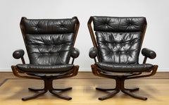 Pair Dark Brown Leather Lounge Chairs 'Superstar" by Sigurd Ressell for Trygg