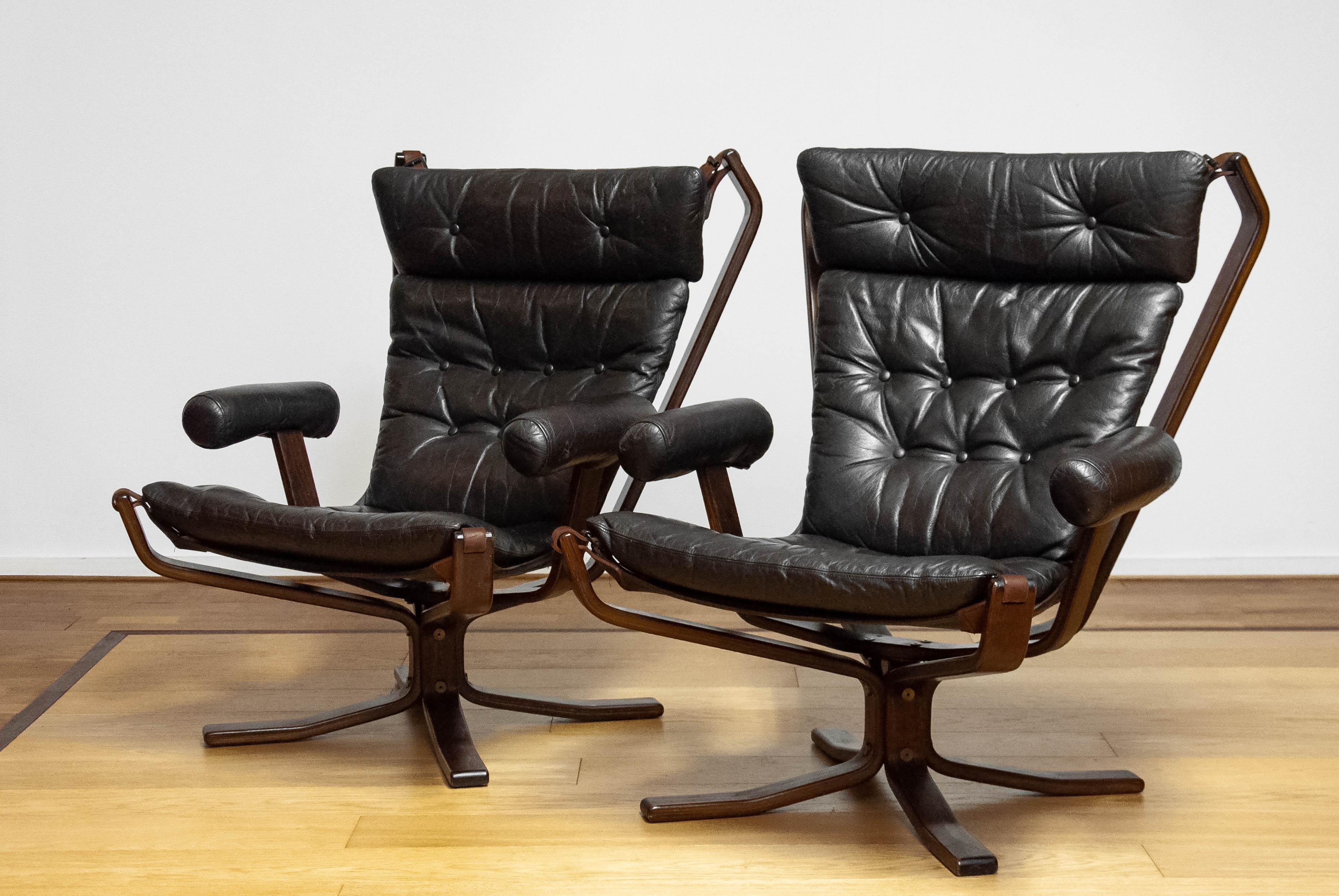Paire de chaises longues en cuir Brown 'Superstar' par Sigurd Ressell pour Trygg Bon état - En vente à Silvolde, Gelderland