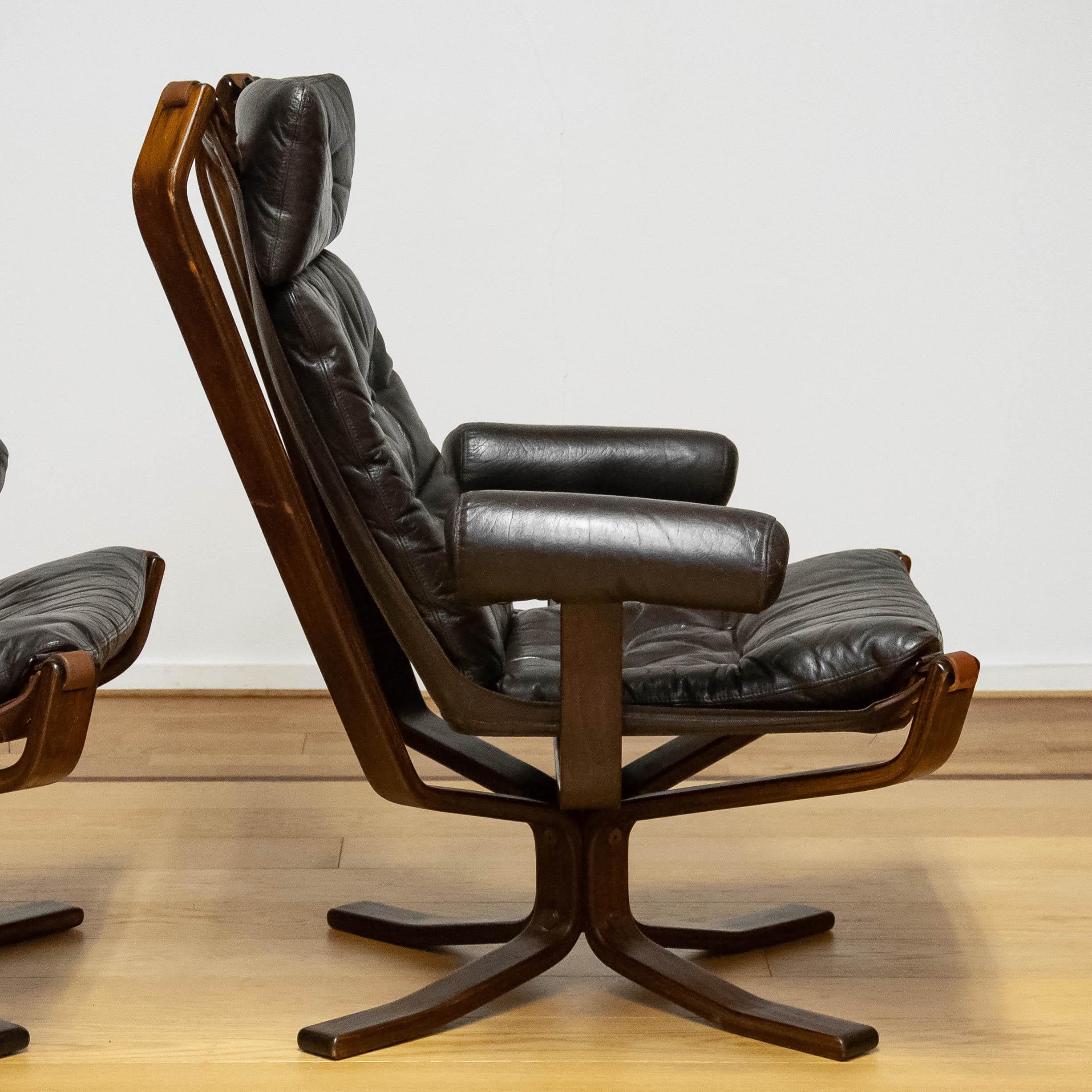 Métal Paire de chaises longues en cuir Brown 'Superstar' par Sigurd Ressell pour Trygg en vente