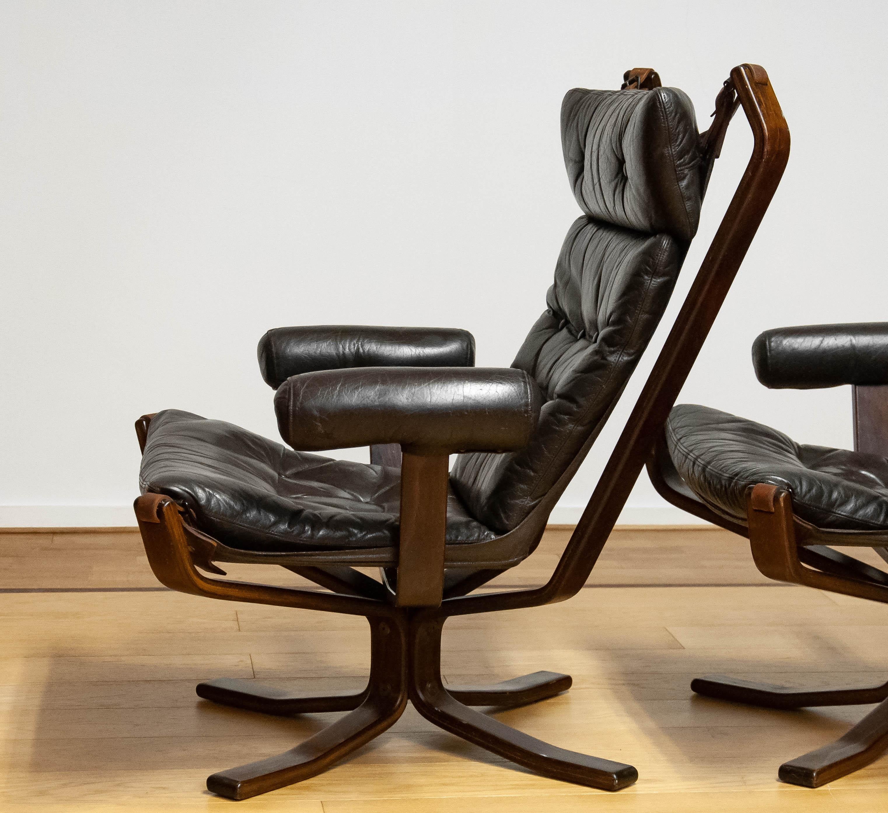 Paire de chaises longues en cuir Brown 'Superstar' par Sigurd Ressell pour Trygg en vente 1