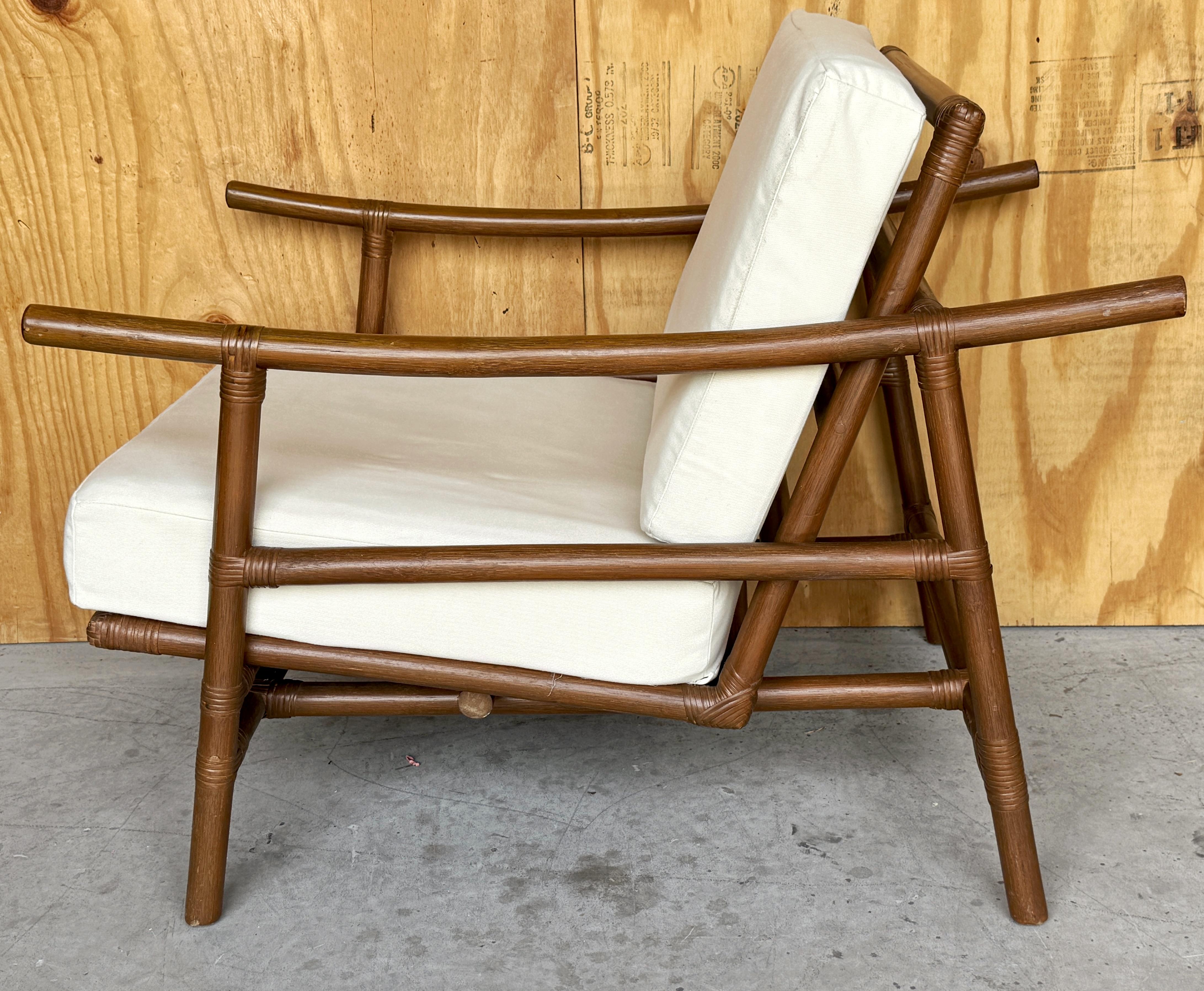 Paar Clubstühle aus dunklem Naturrattan mit Ottomane von Ficks Reed, 1960er Jahre im Angebot 2