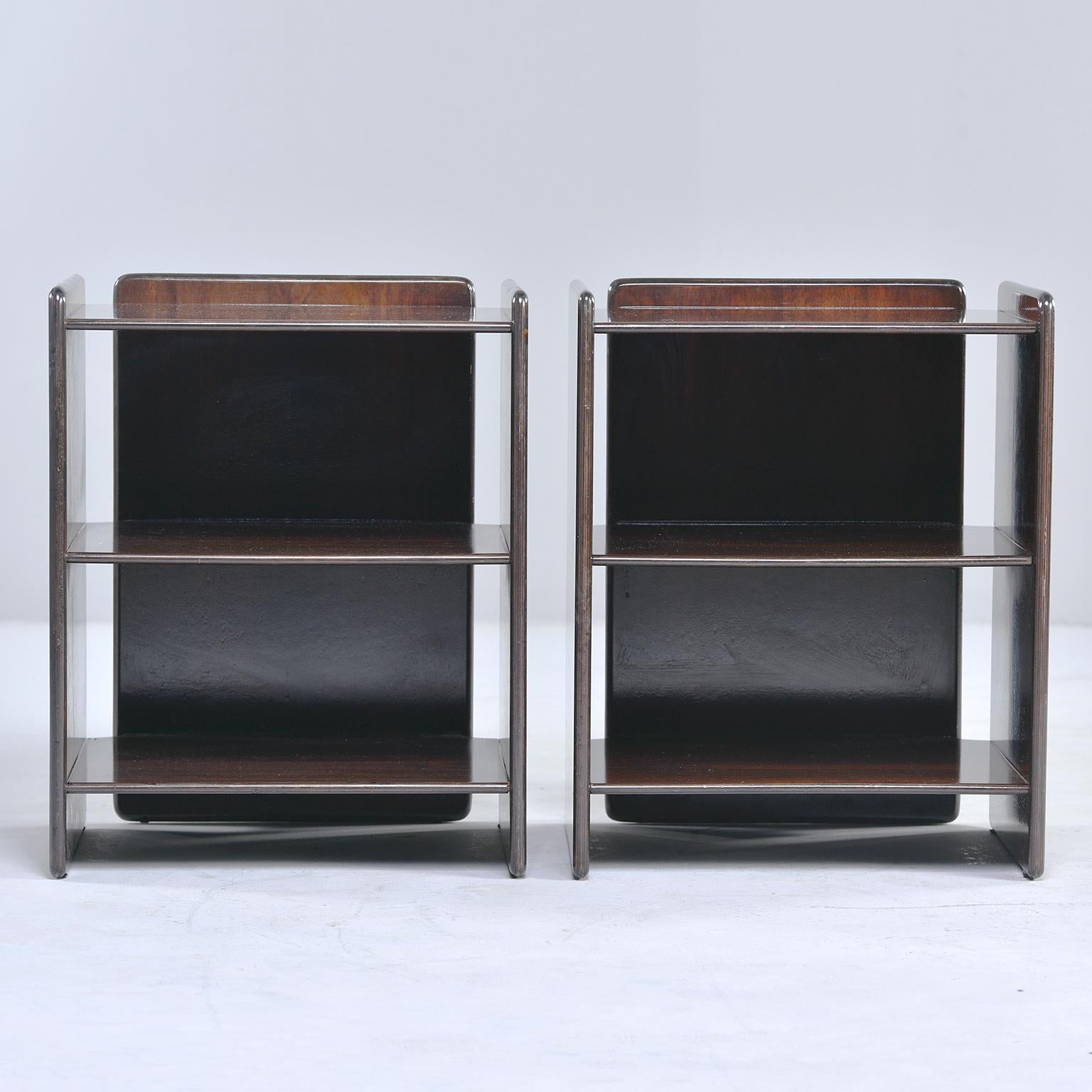 Pair of Dark Walnut Side Tables with Two Open Shelves 3