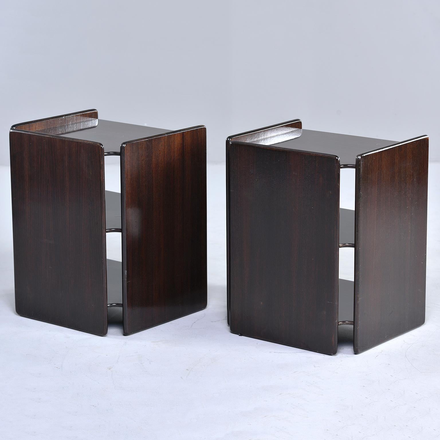 Mid-Century Modern Pair of Dark Walnut Side Tables with Two Open Shelves