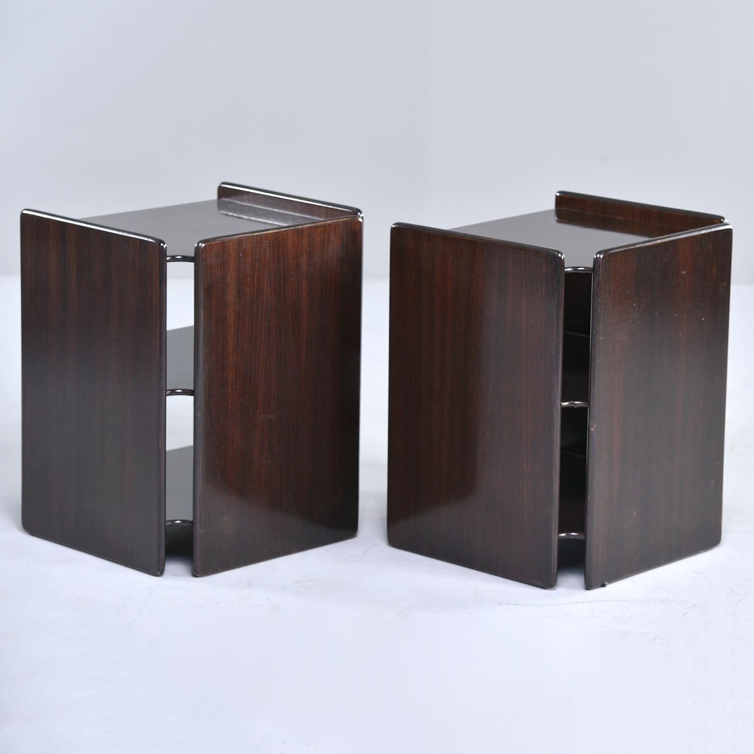 Pair of Dark Walnut Side Tables with Two Open Shelves In Good Condition In Troy, MI