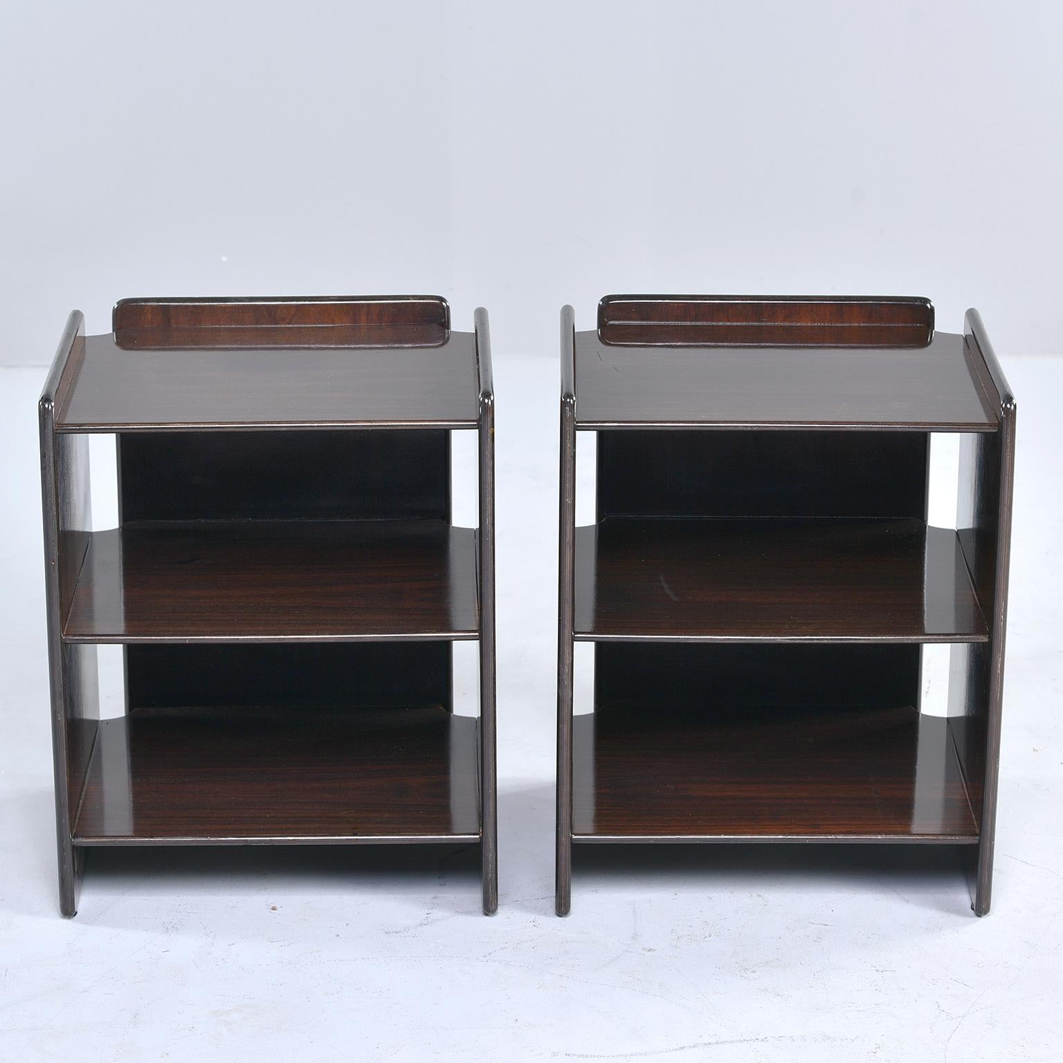 20th Century Pair of Dark Walnut Side Tables with Two Open Shelves