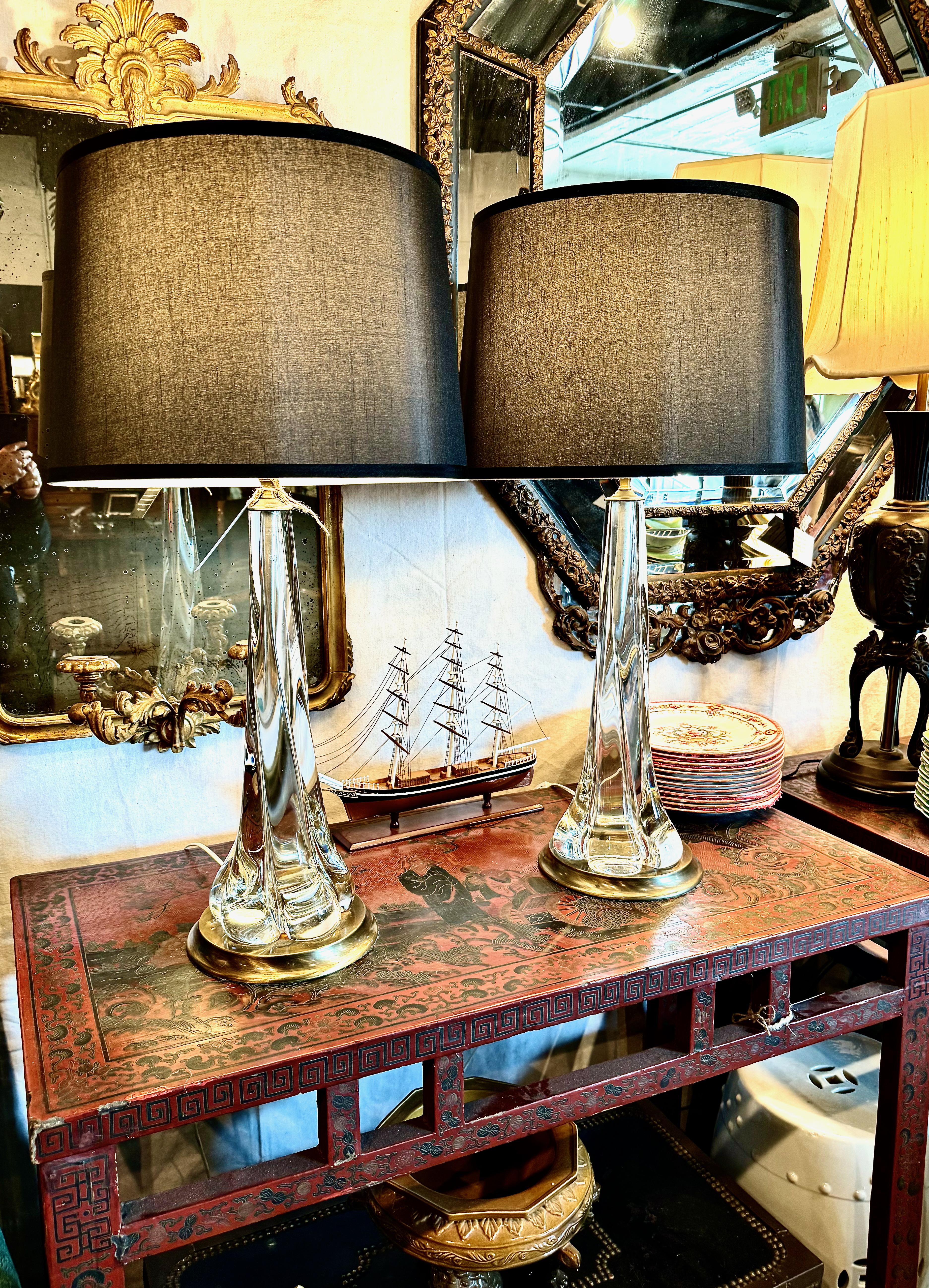 Ottone Coppia di grandi lampade di cristallo 