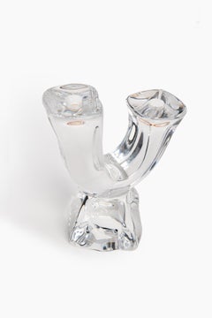 Pair Daum Signed Crystal Candlesticks 1970